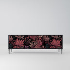 FLORAL WHISPER 3-Door TV Stand in Black Finish