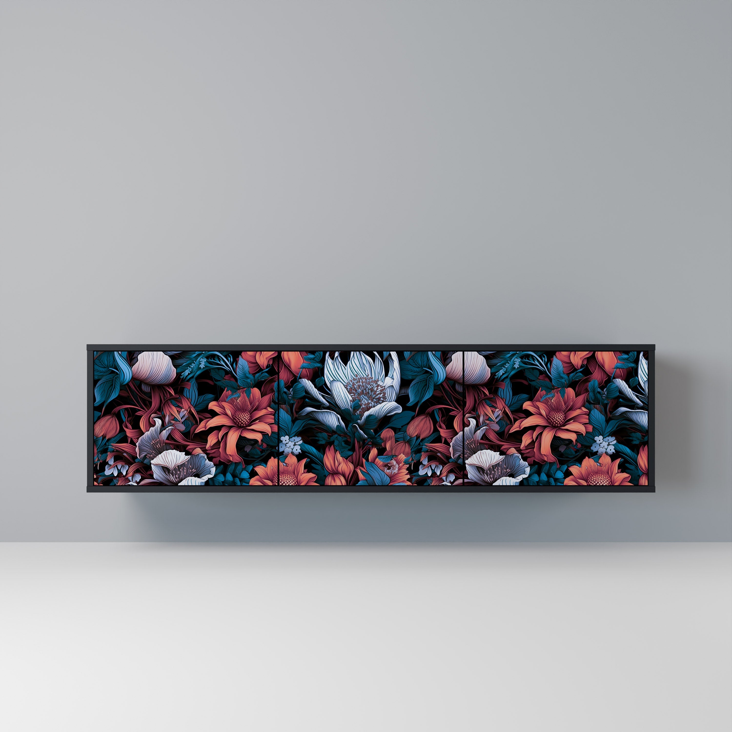 ETHEREAL BLOSSOMS Móvel de TV com 3 Portas em Acabamento Preto