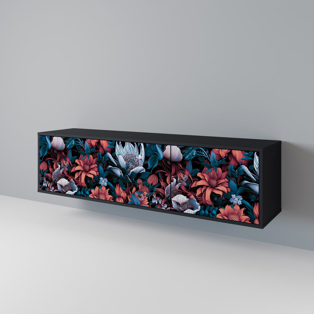 ETHEREAL BLOSSOMS 3-Door TV Stand in Black Finish