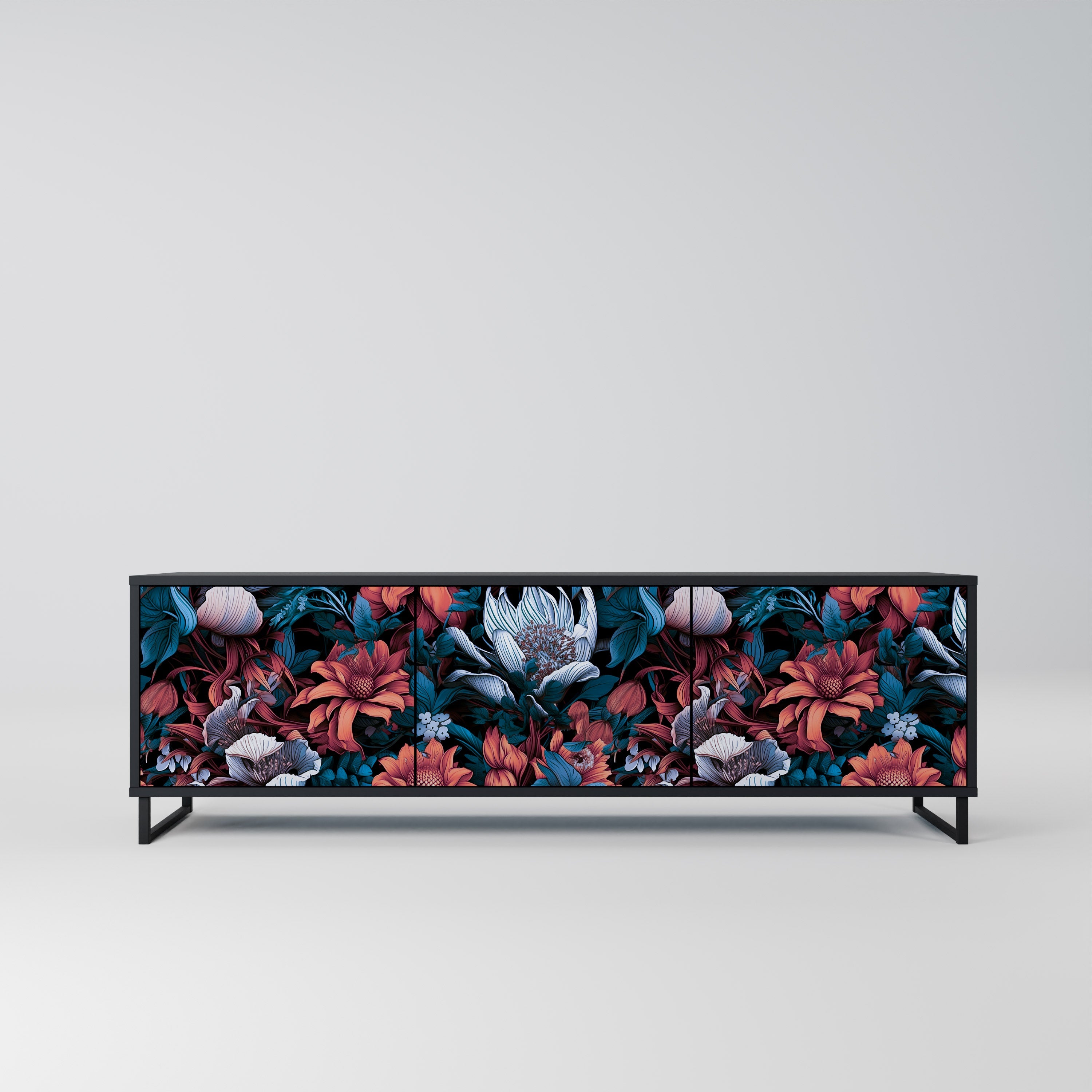 ETHEREAL BLOSSOMS Móvel de TV com 3 Portas em Acabamento Preto