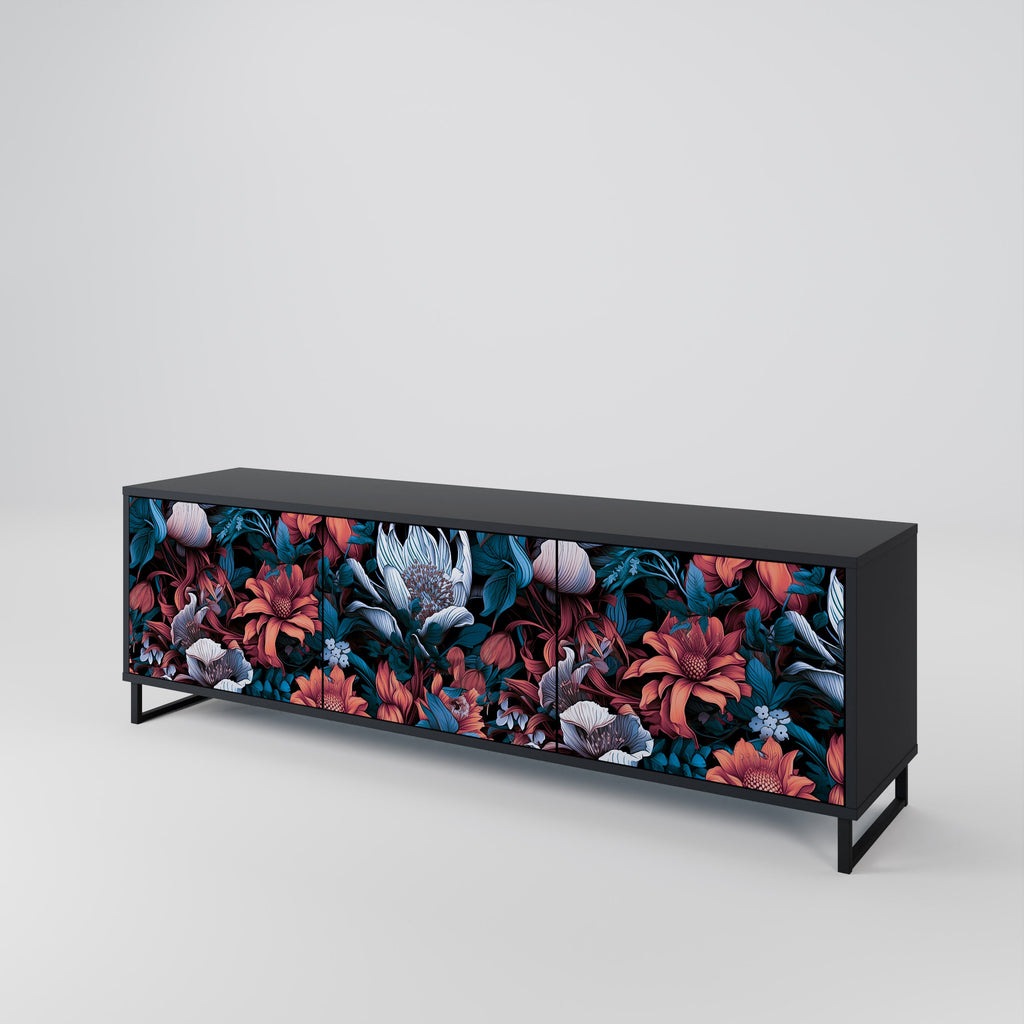 ETHEREAL BLOSSOMS 3-Door TV Stand in Black Finish
