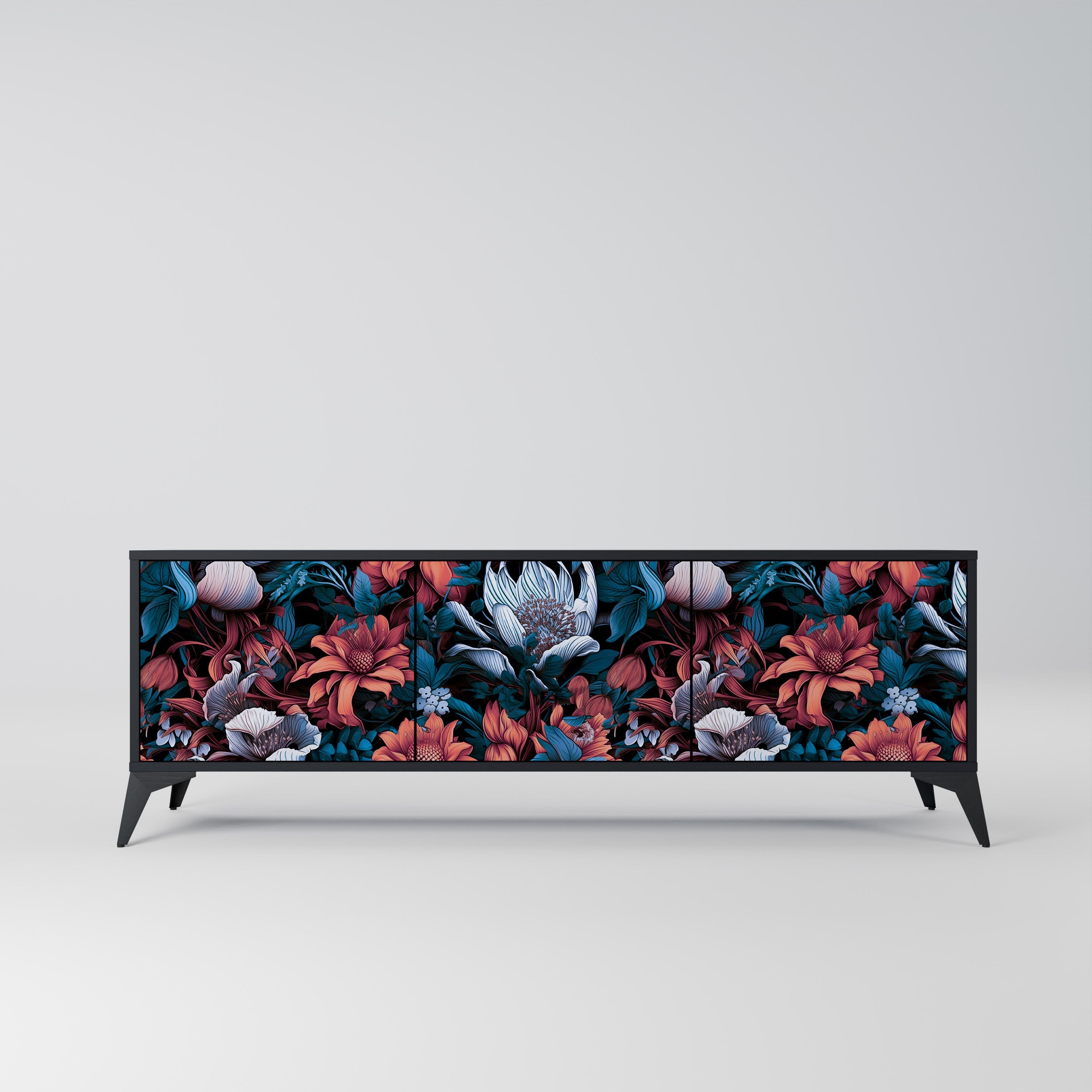 ETHEREAL BLOSSOMS Móvel de TV com 3 Portas em Acabamento Preto