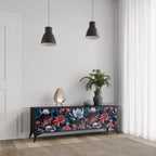 ETHEREAL BLOSSOMS 3-Door TV Stand in Black Finish