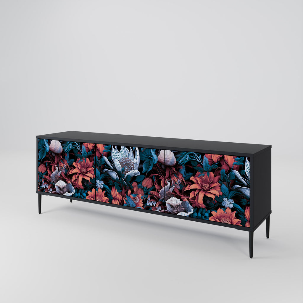 ETHEREAL BLOSSOMS 3-Door TV Stand in Black Finish