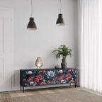 ETHEREAL BLOSSOMS 3-Door TV Stand in Black Finish