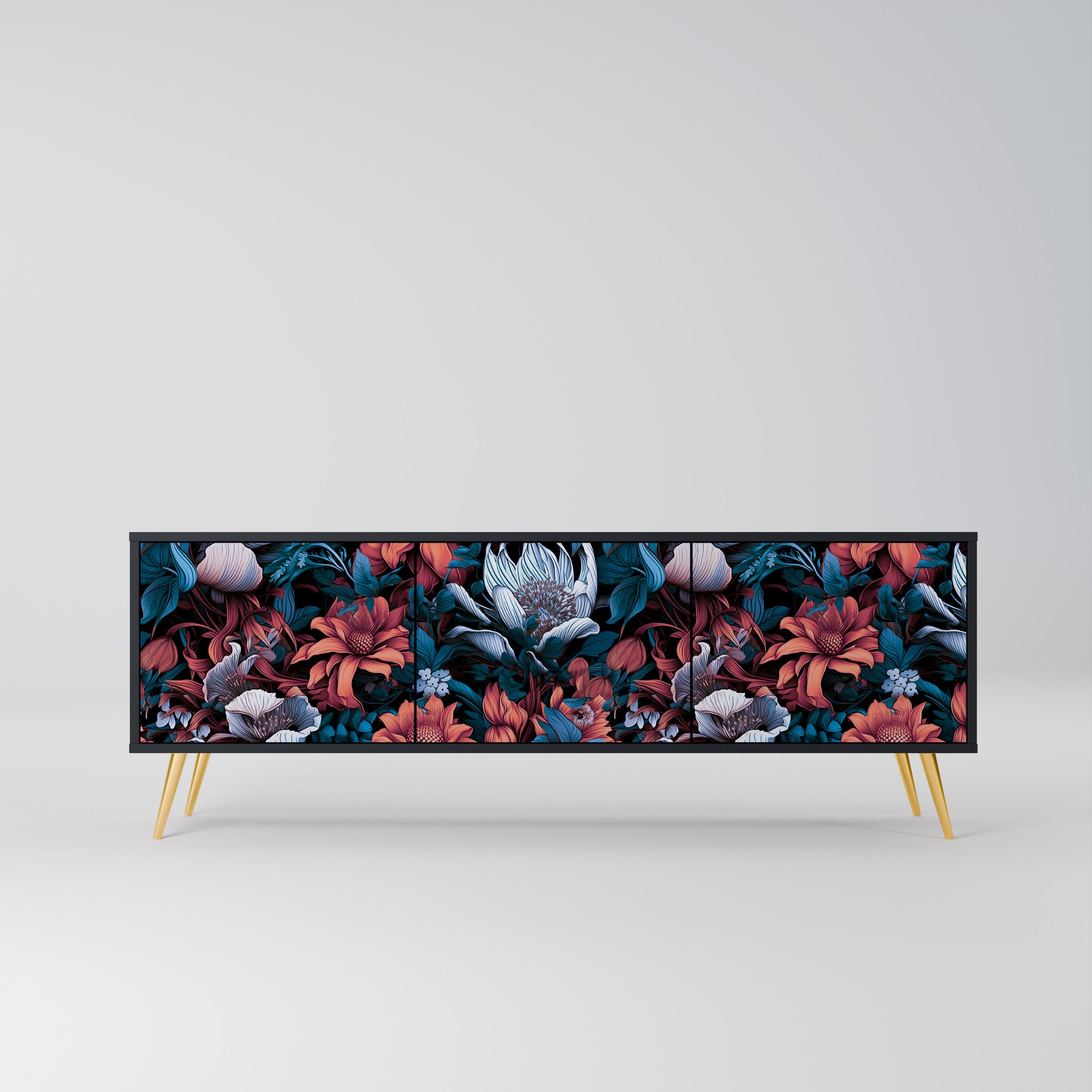 ETHEREAL BLOSSOMS Móvel de TV com 3 Portas em Acabamento Preto