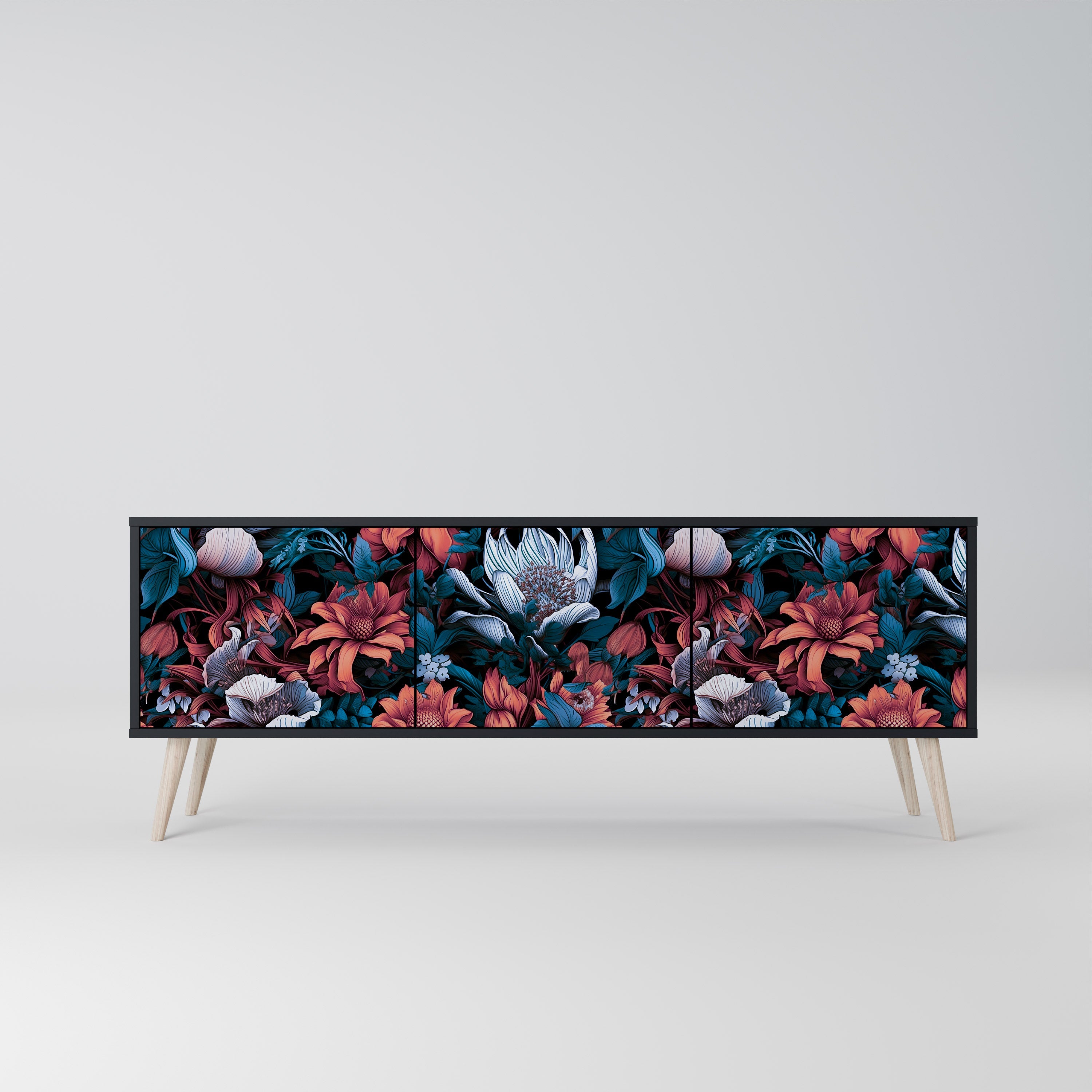 ETHEREAL BLOSSOMS Móvel de TV com 3 Portas em Acabamento Preto