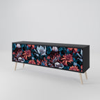 ETHEREAL BLOSSOMS 3-Door TV Stand in Black Finish