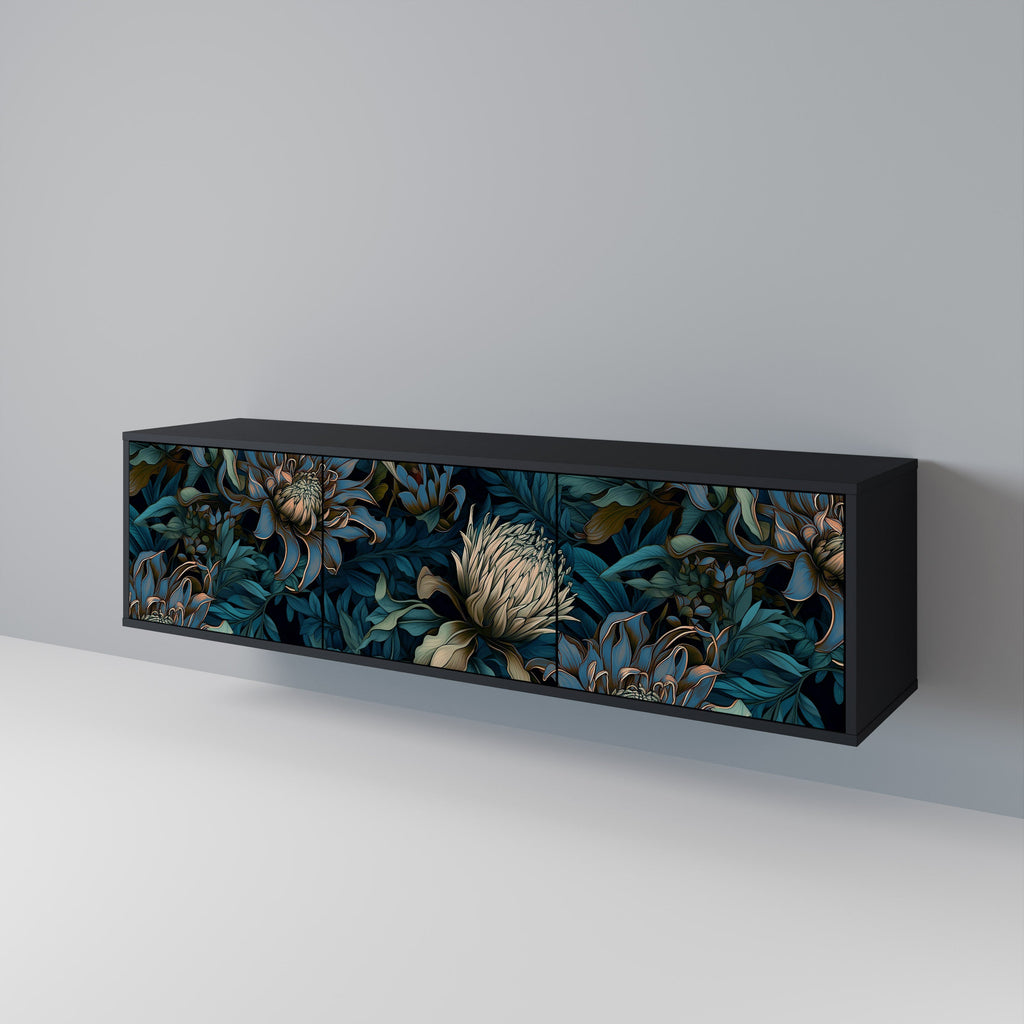 TWILIGHT BLOOM Móvel de TV com 3 Portas em Acabamento Preto