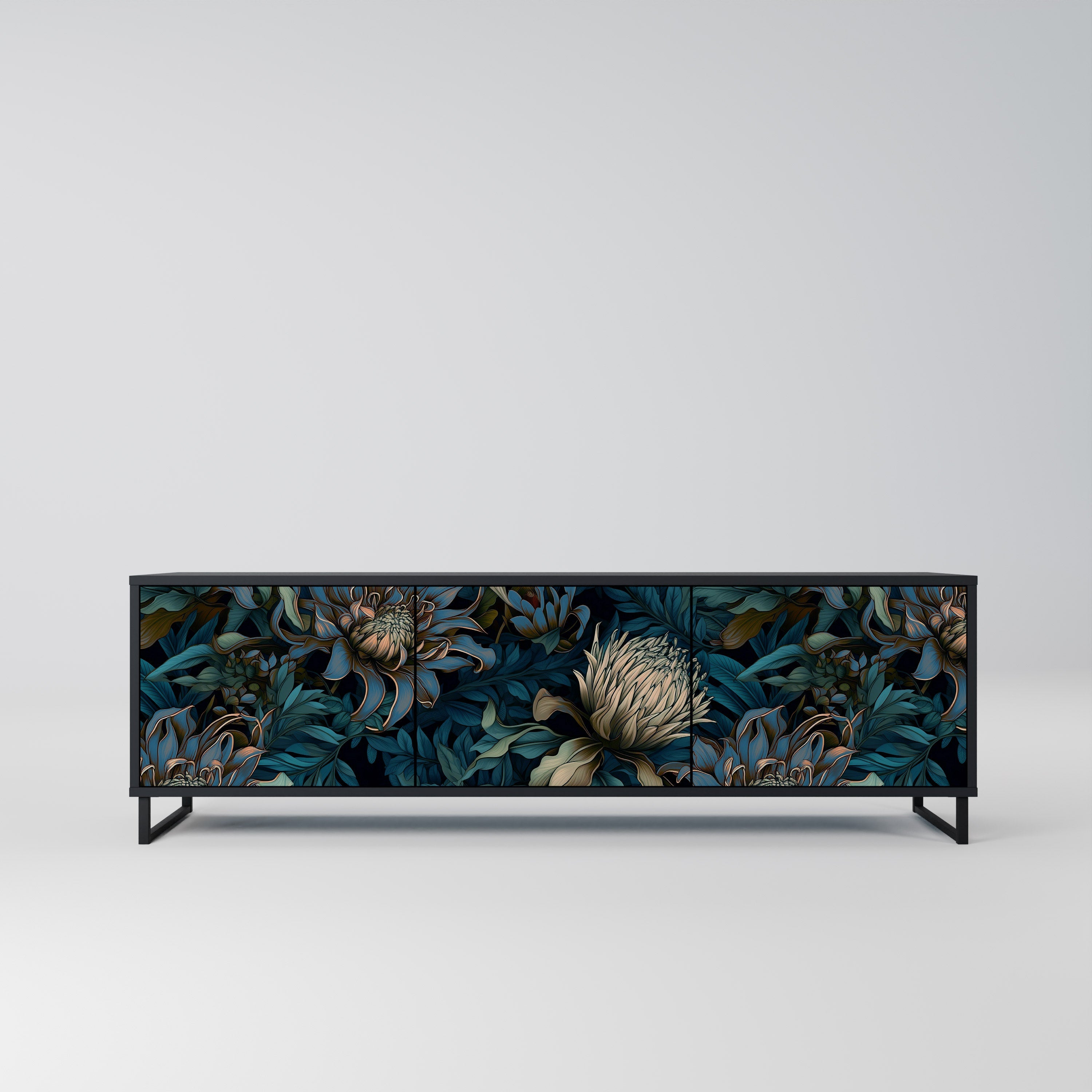 TWILIGHT BLOOM Móvel de TV com 3 Portas em Acabamento Preto