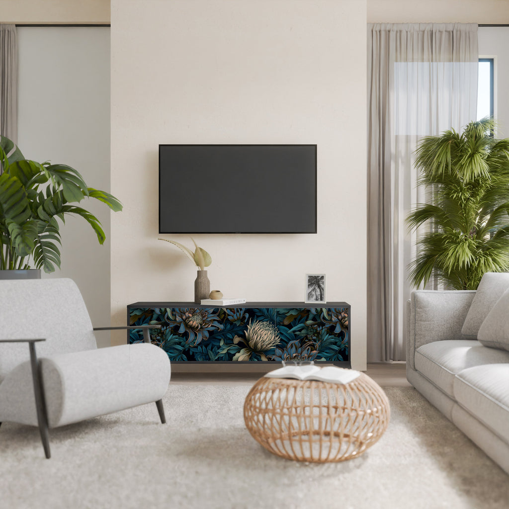 TWILIGHT BLOOM Móvel de TV com 3 Portas em Acabamento Preto