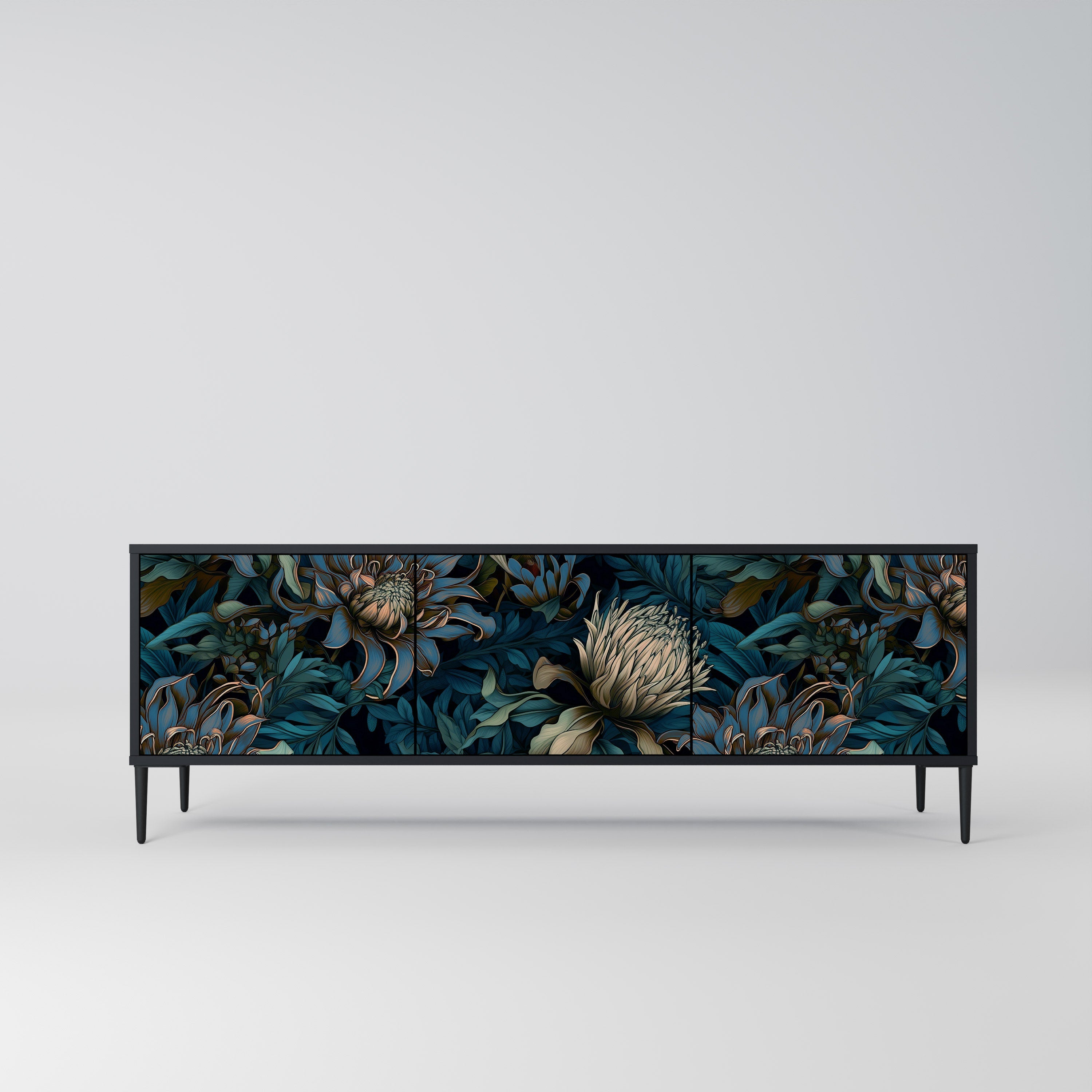 TWILIGHT BLOOM Móvel de TV com 3 Portas em Acabamento Preto