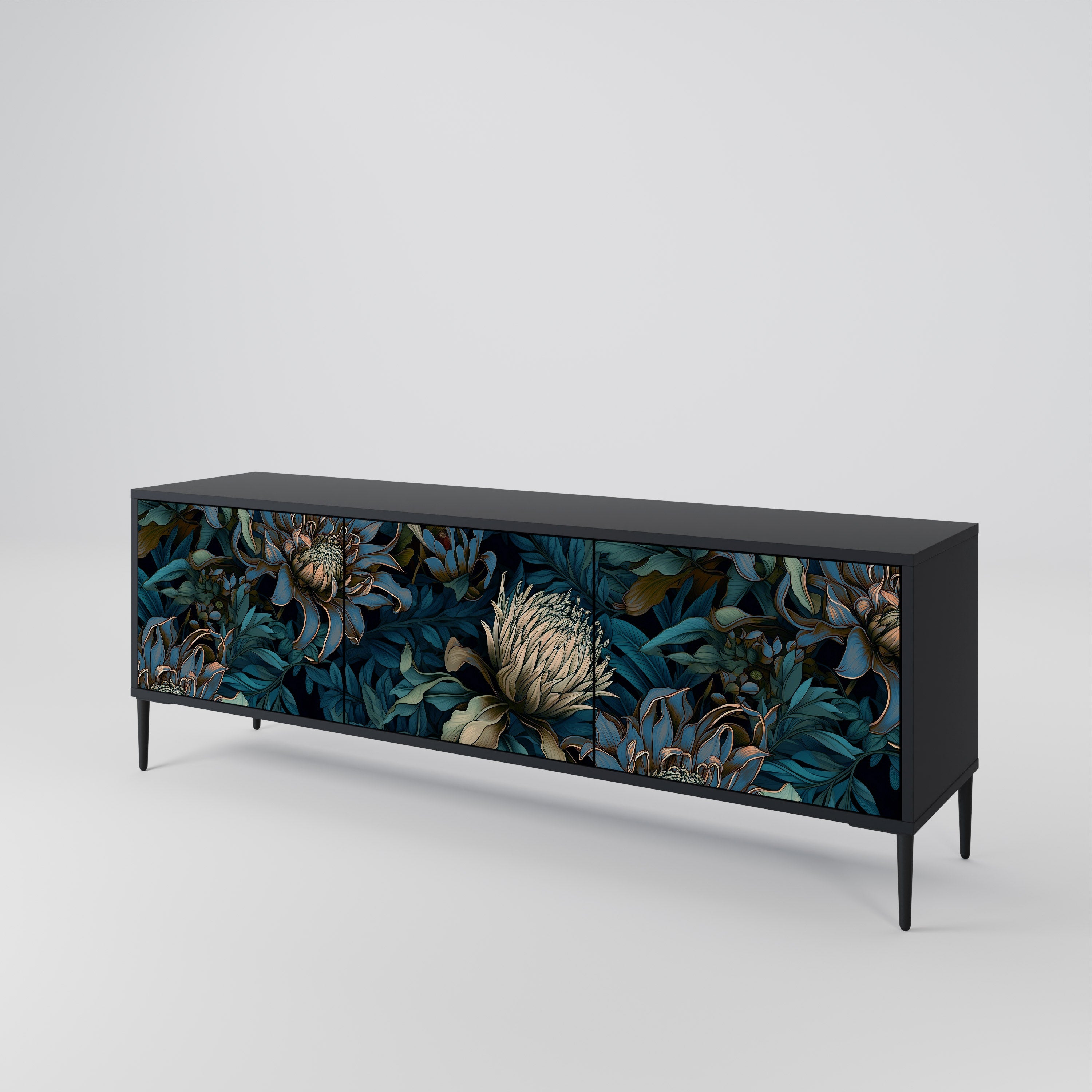 TWILIGHT BLOOM Móvel de TV com 3 Portas em Acabamento Preto