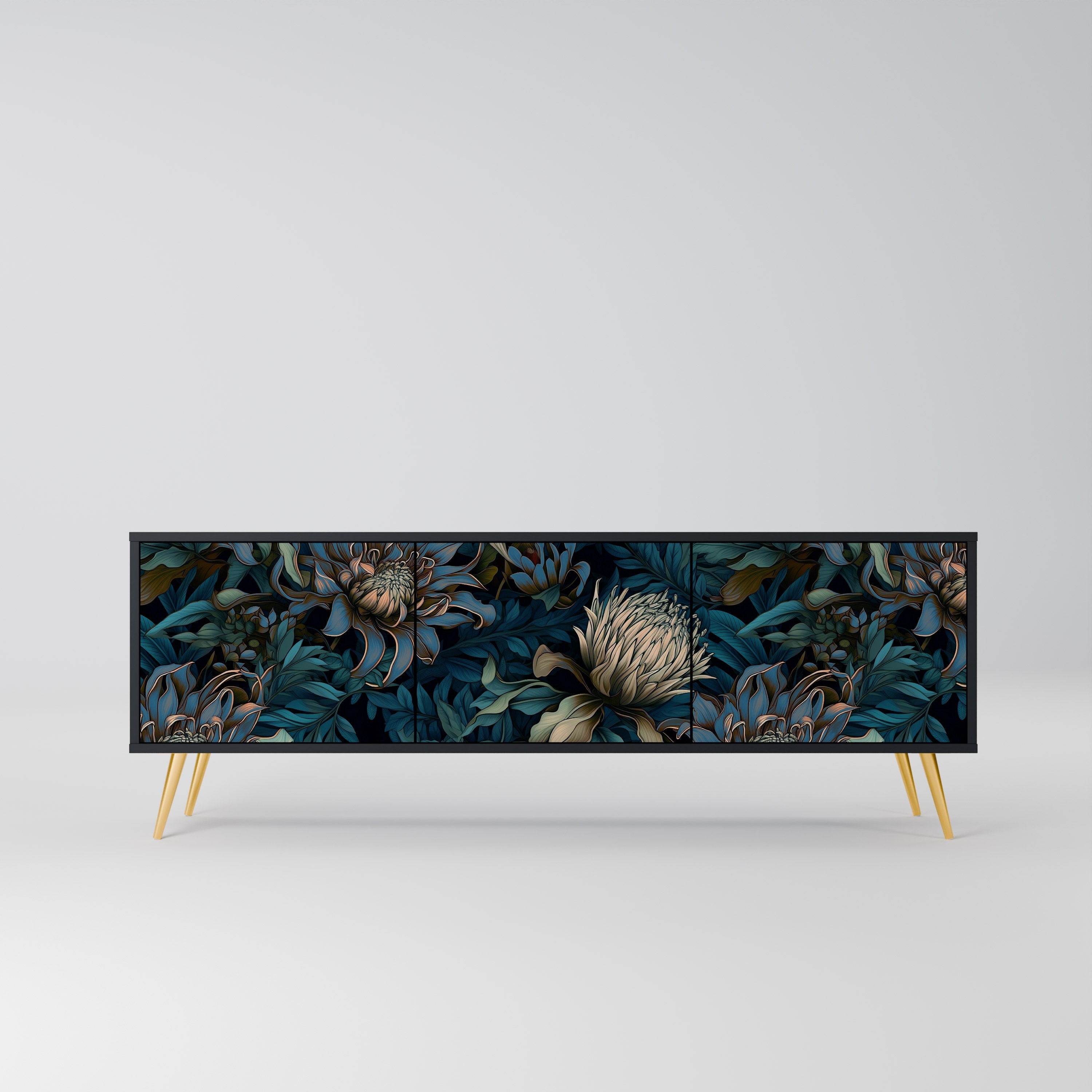 TWILIGHT BLOOM Móvel de TV com 3 Portas em Acabamento Preto