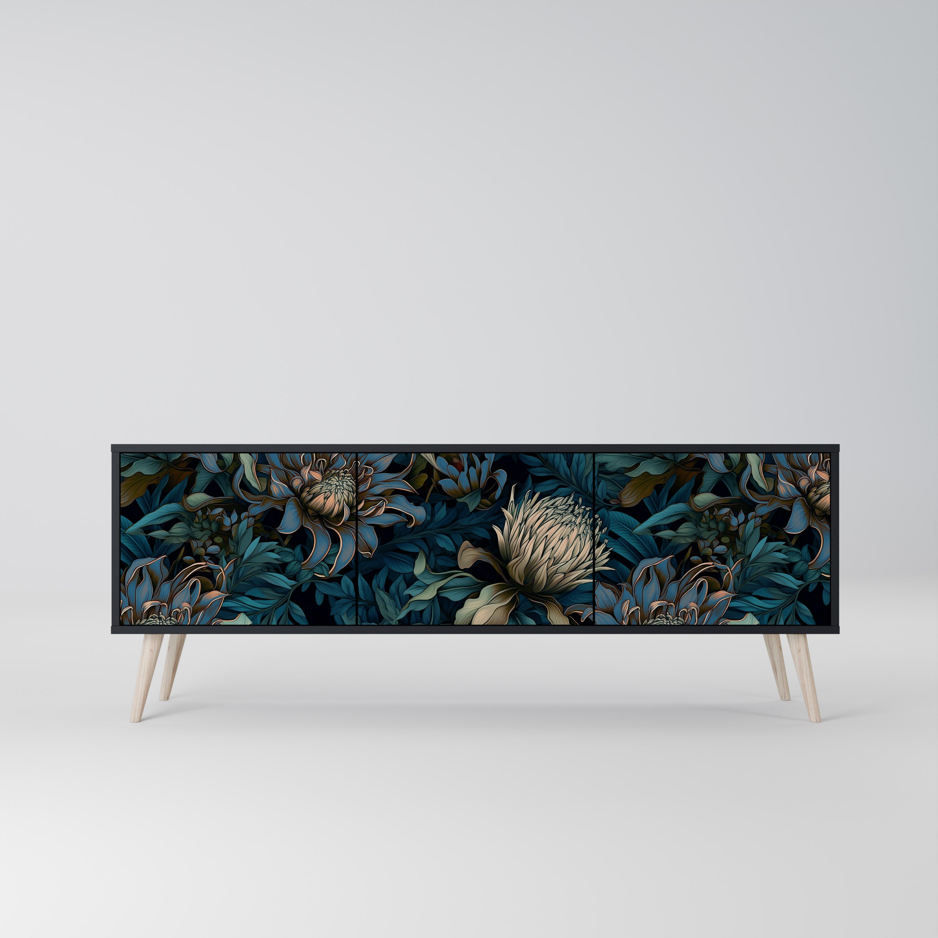 TWILIGHT BLOOM Móvel de TV com 3 Portas em Acabamento Preto