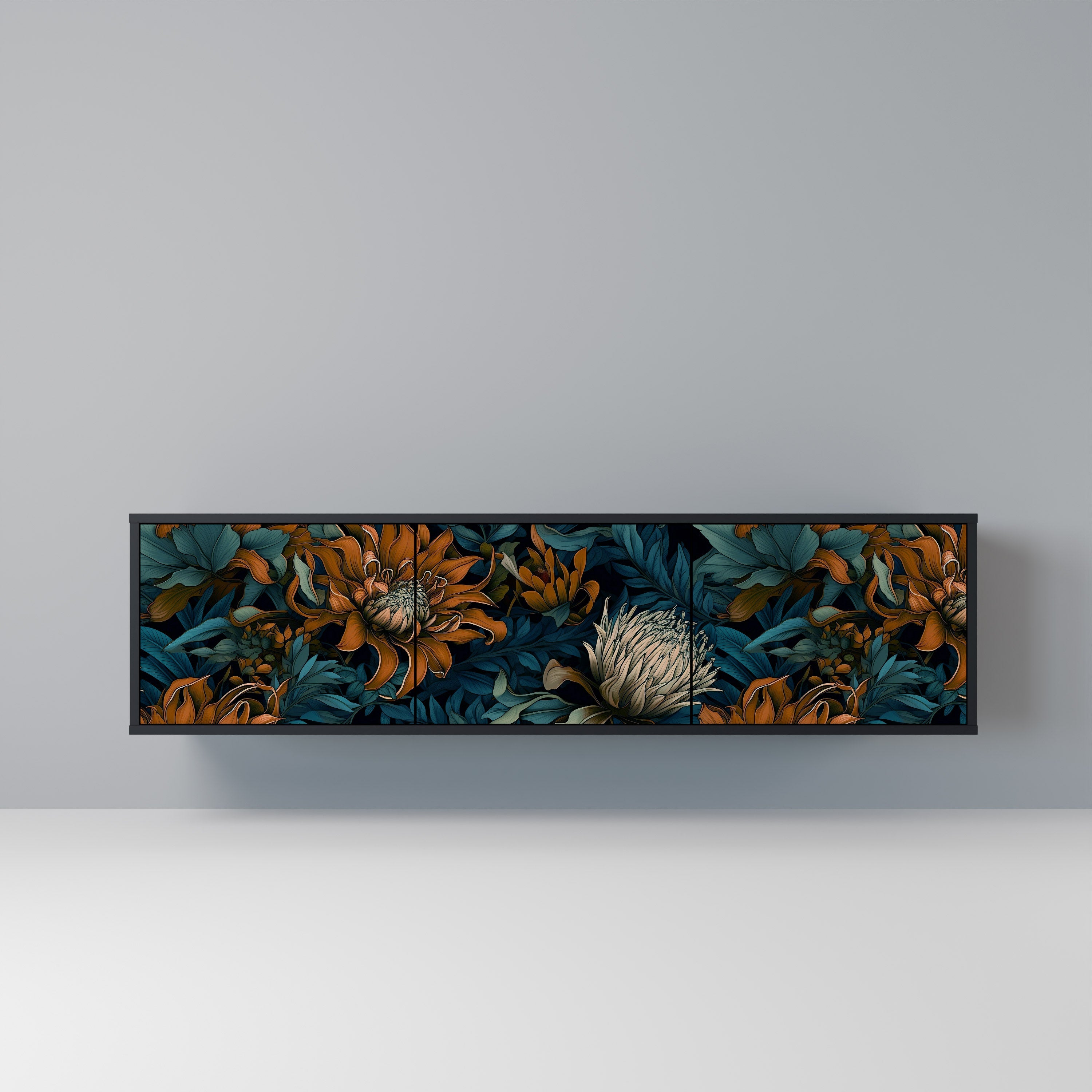 MORNING BLOOM Móvel de TV com 3 Portas em Acabamento Preto