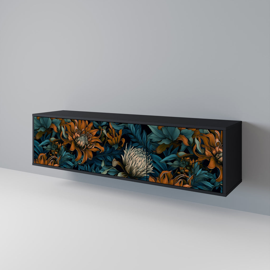 MORNING BLOOM 3-Door TV Stand in Black Finish