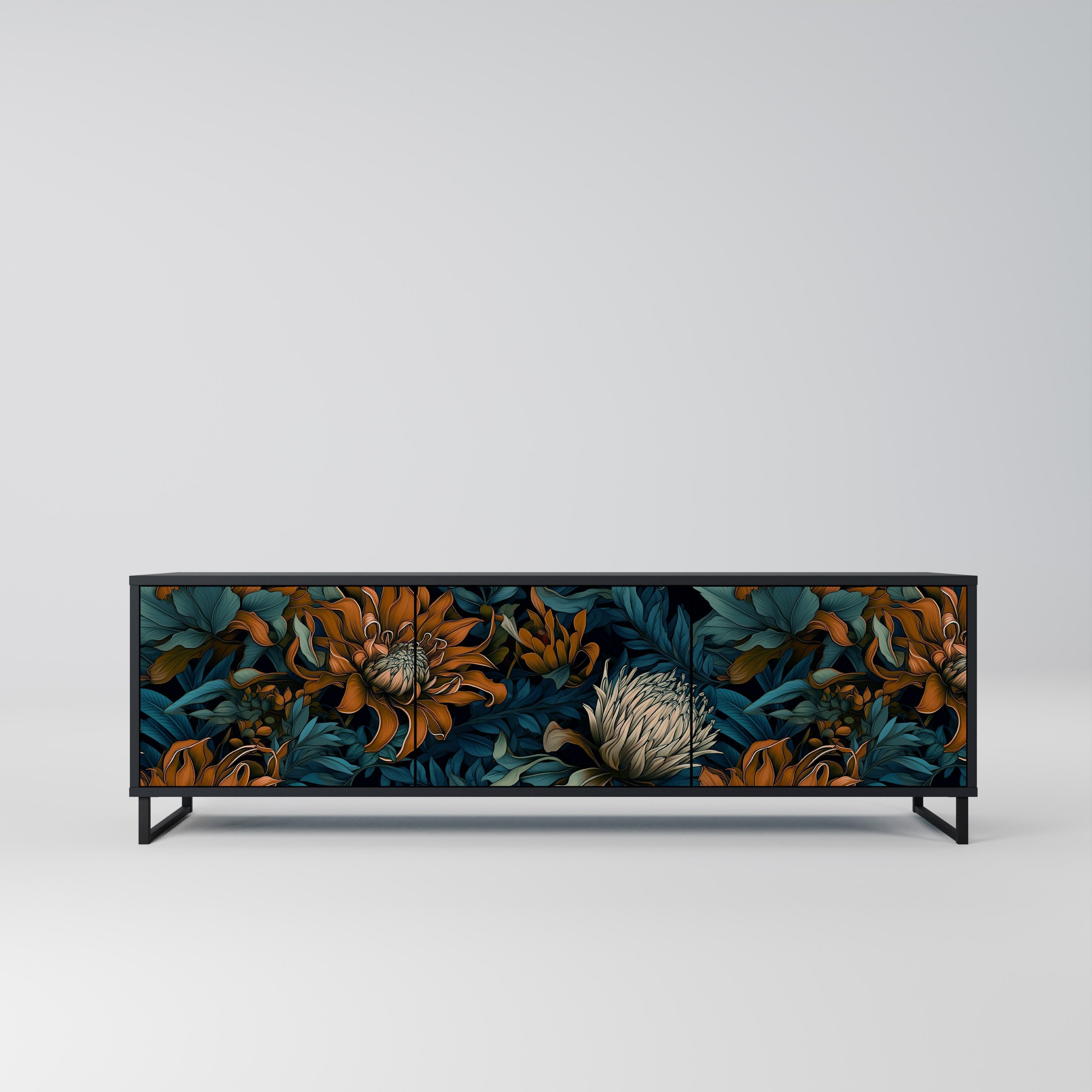 MORNING BLOOM Móvel de TV com 3 Portas em Acabamento Preto