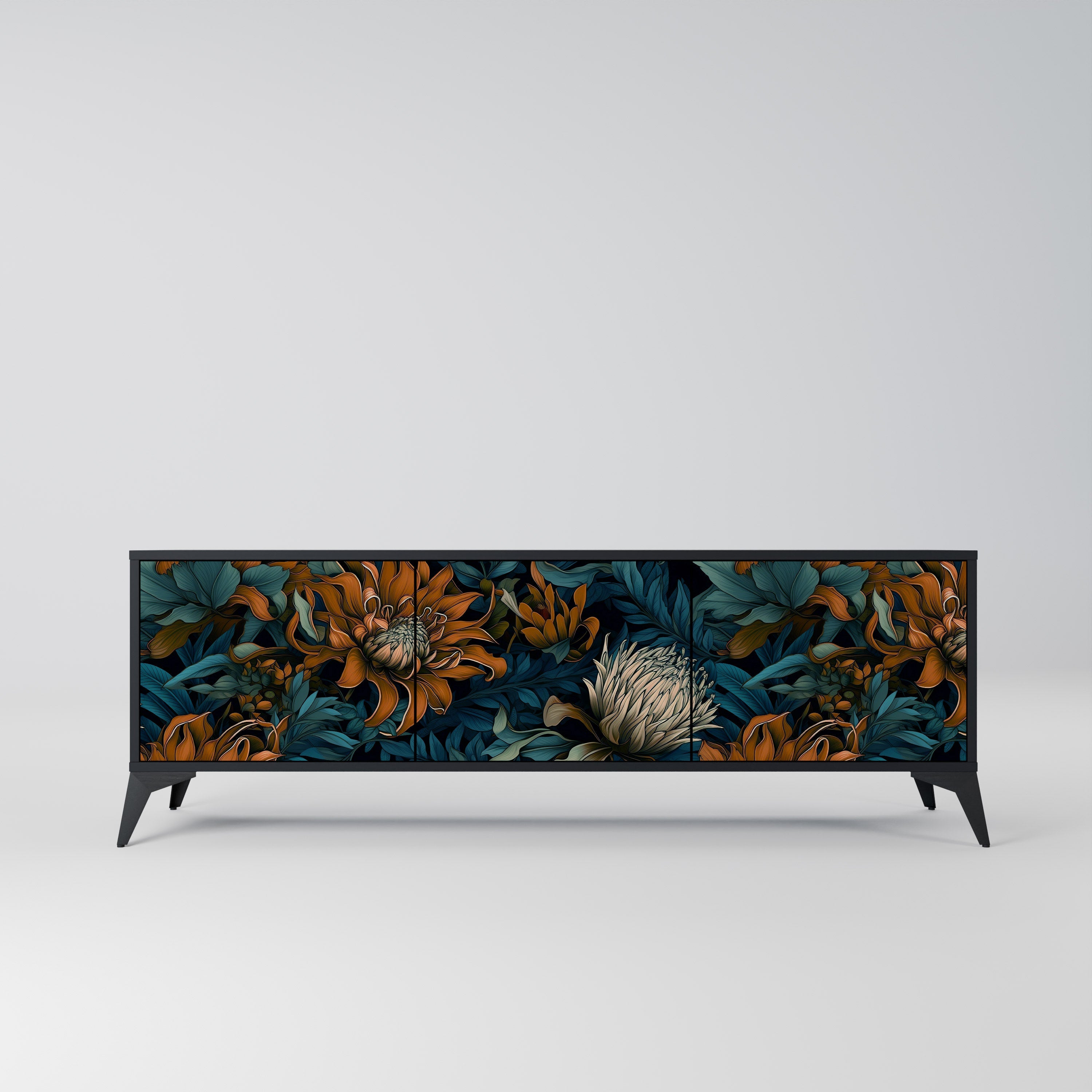 MORNING BLOOM Móvel de TV com 3 Portas em Acabamento Preto