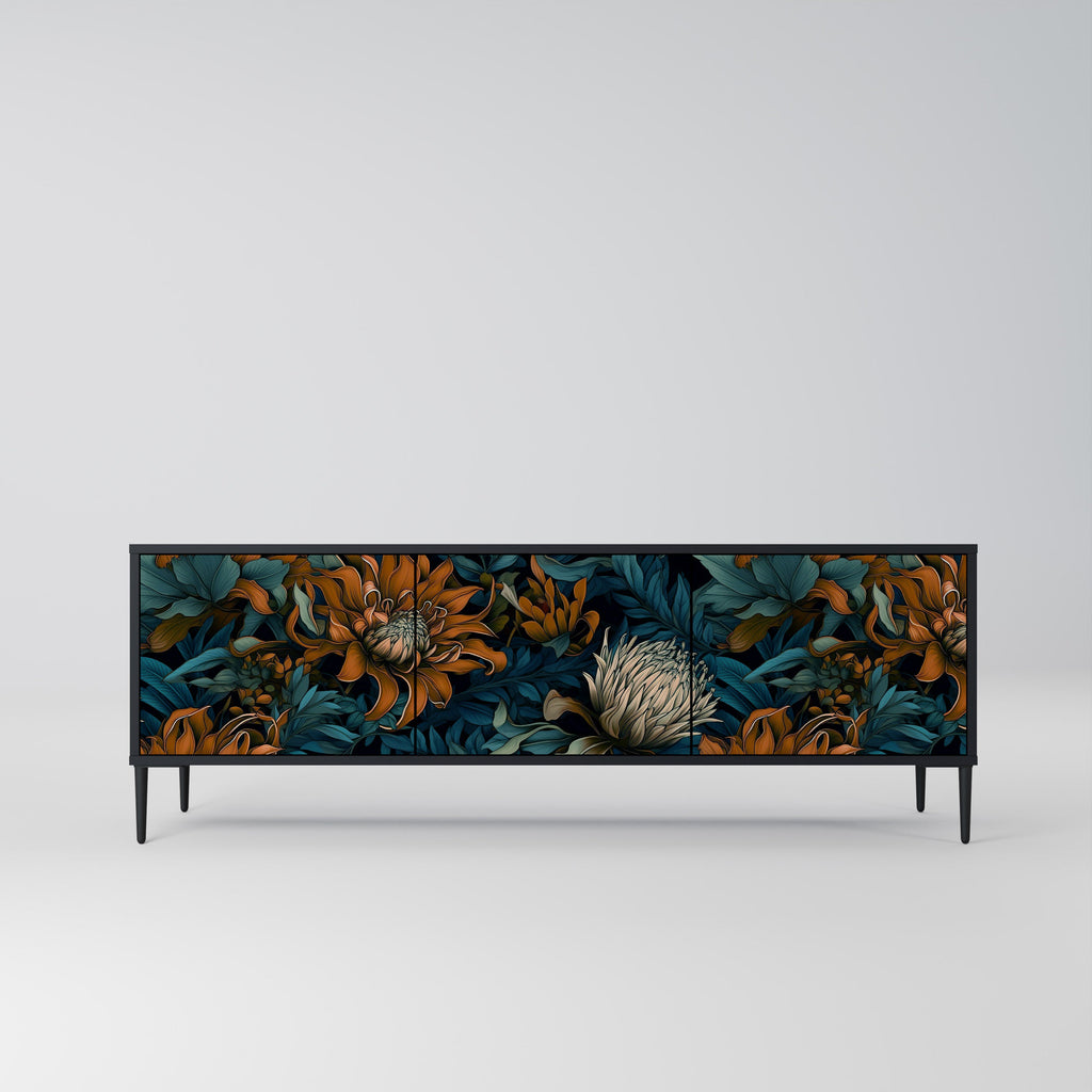 MORNING BLOOM 3-Door TV Stand in Black Finish