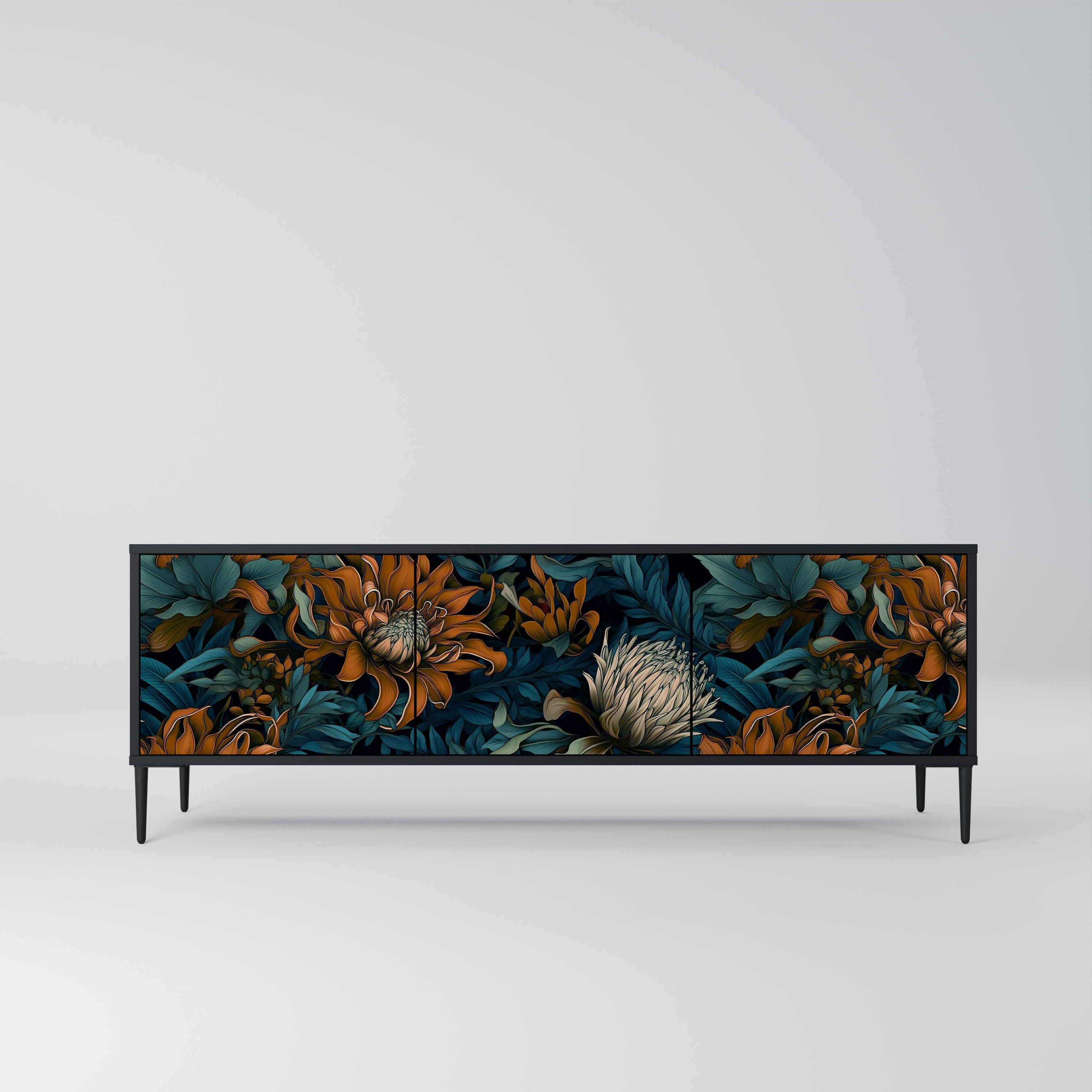 MORNING BLOOM Móvel de TV com 3 Portas em Acabamento Preto