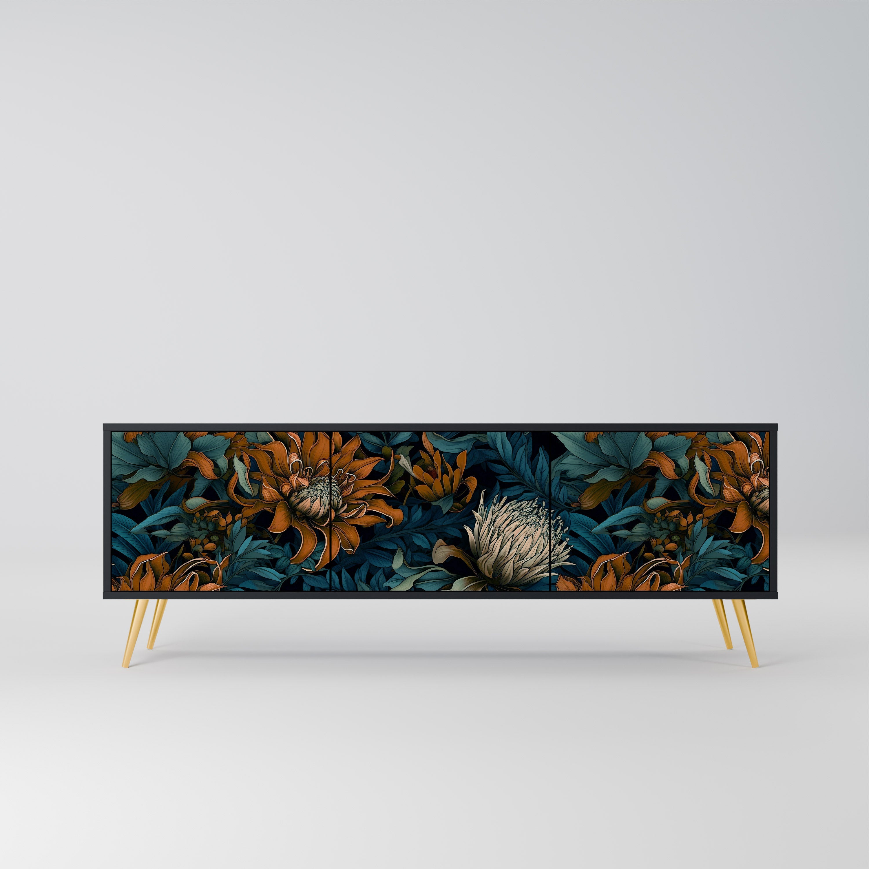 MORNING BLOOM Móvel de TV com 3 Portas em Acabamento Preto