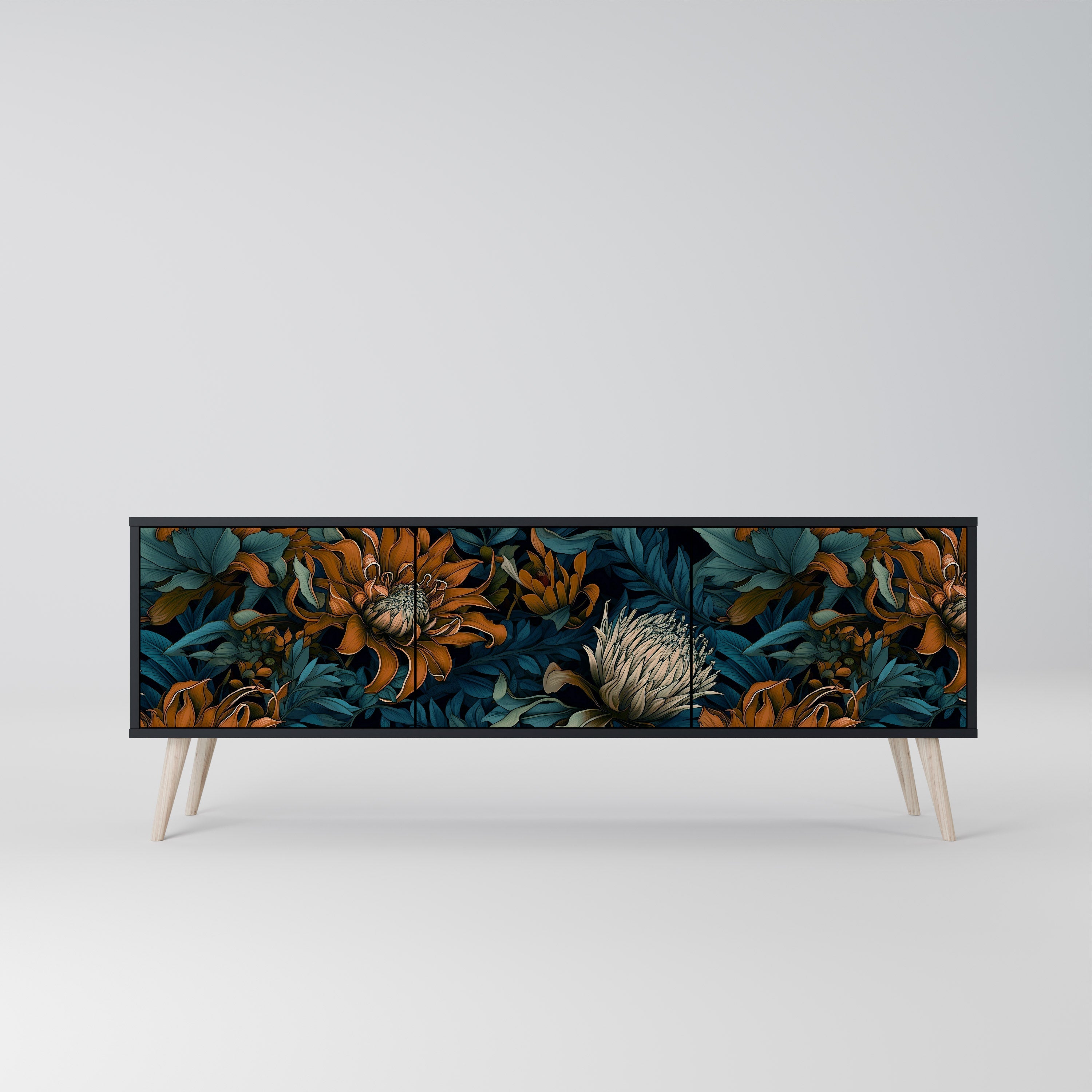 MORNING BLOOM Móvel de TV com 3 Portas em Acabamento Preto