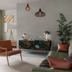 MORNING BLOOM 3-Door TV Stand in Black Finish