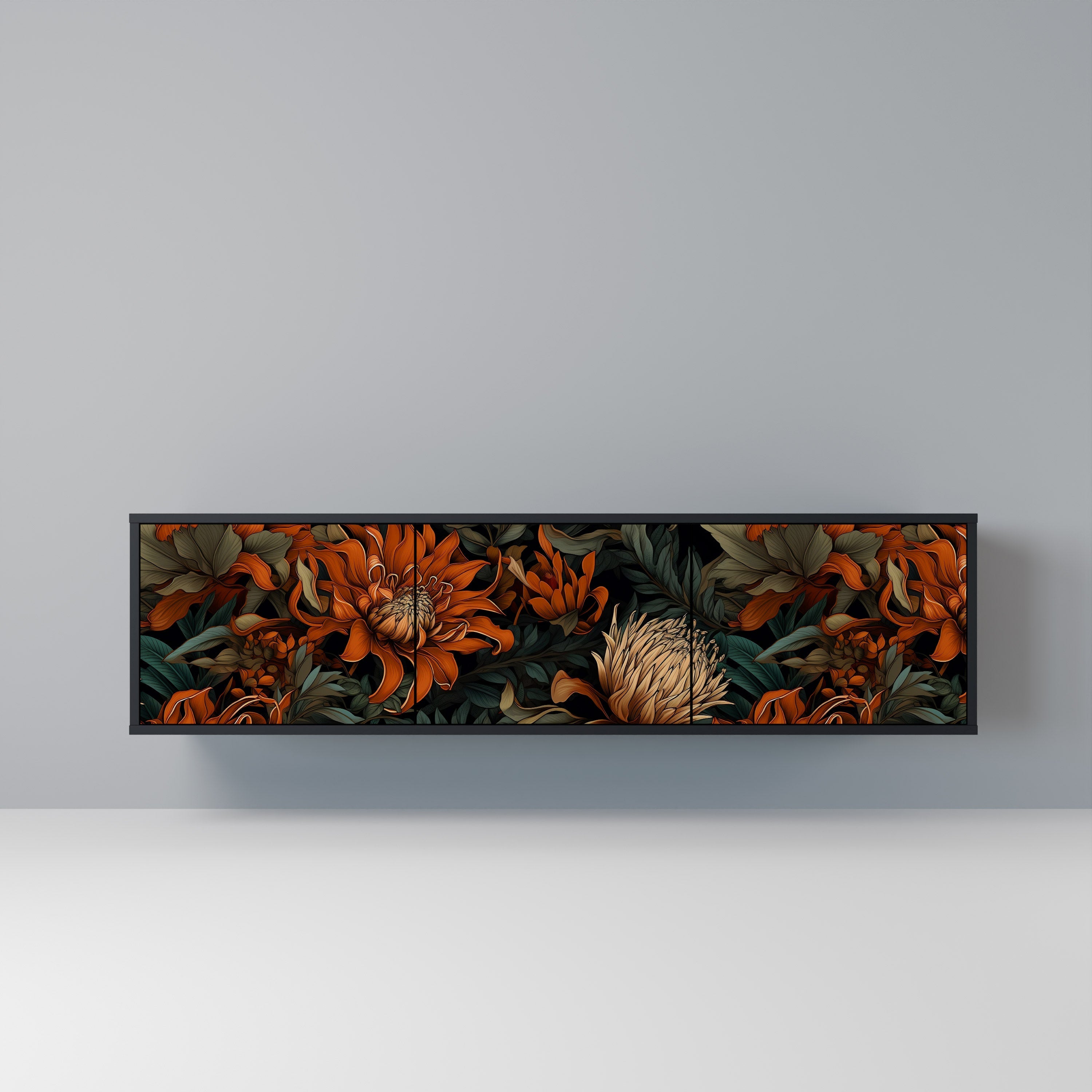 DAWN BLOOM Móvel de TV com 3 Portas em Acabamento Preto