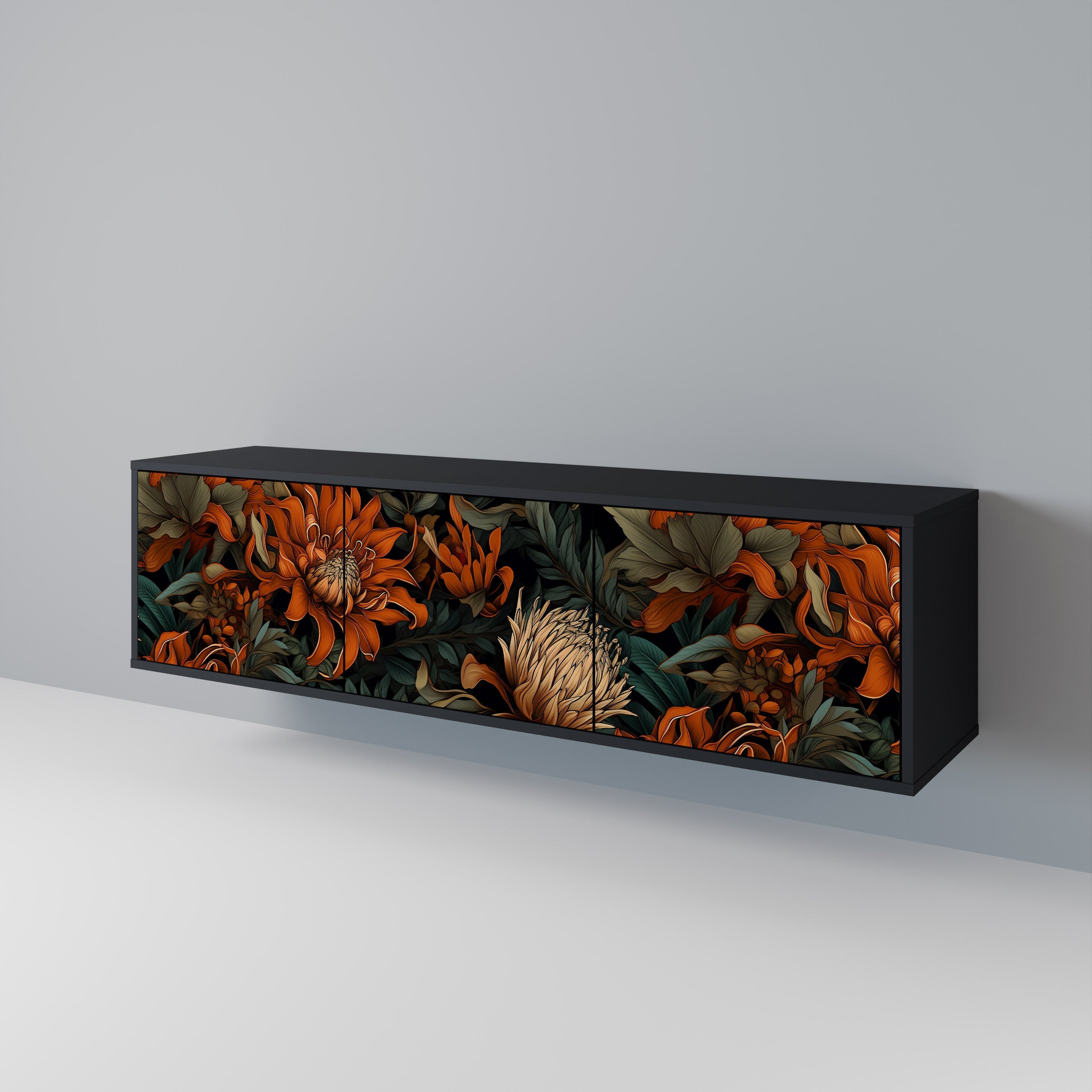 DAWN BLOOM Móvel de TV com 3 Portas em Acabamento Preto