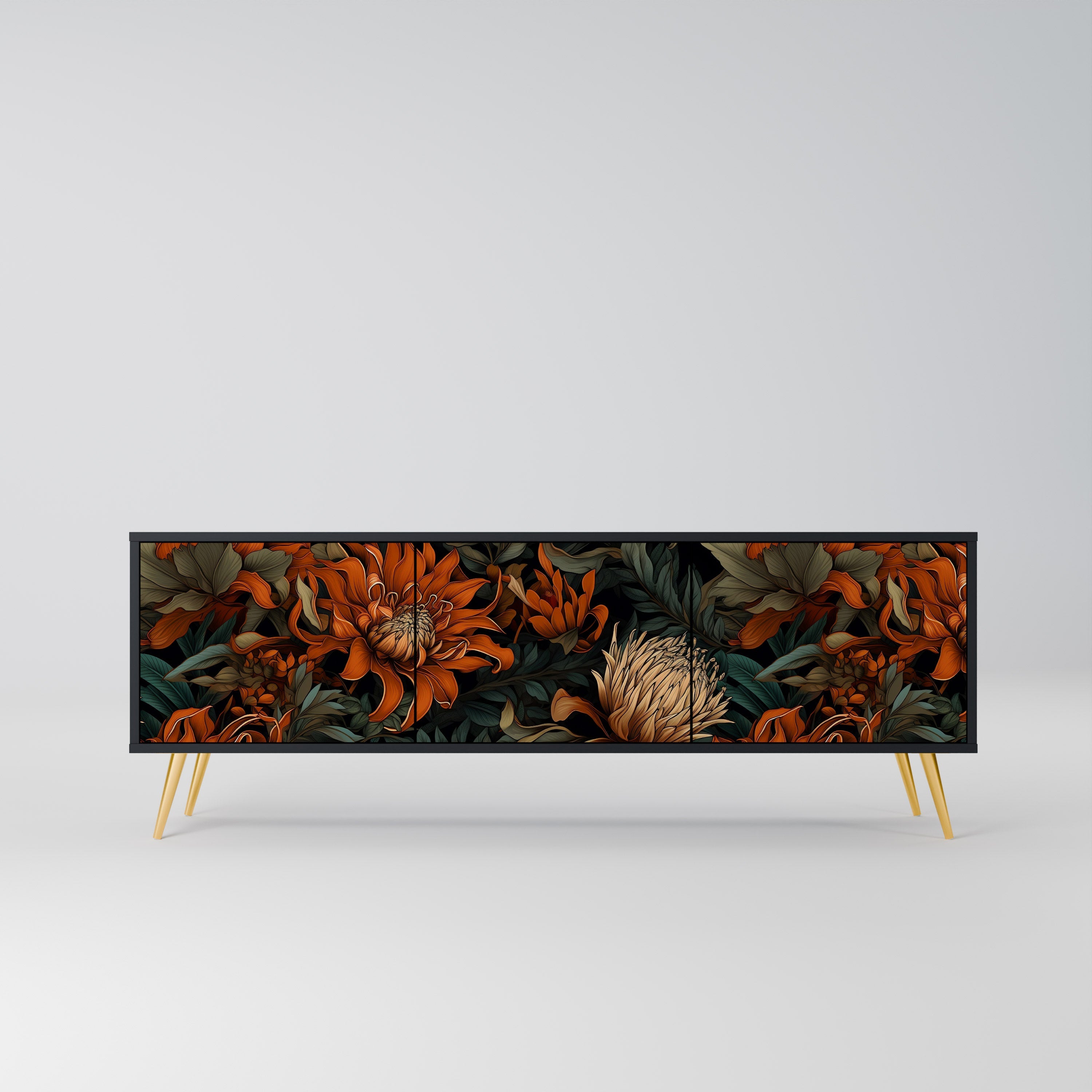 DAWN BLOOM Móvel de TV com 3 Portas em Acabamento Preto