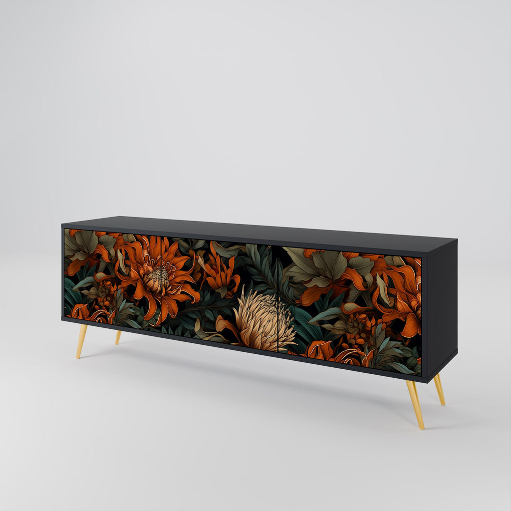 DAWN BLOOM Móvel de TV com 3 Portas em Acabamento Preto