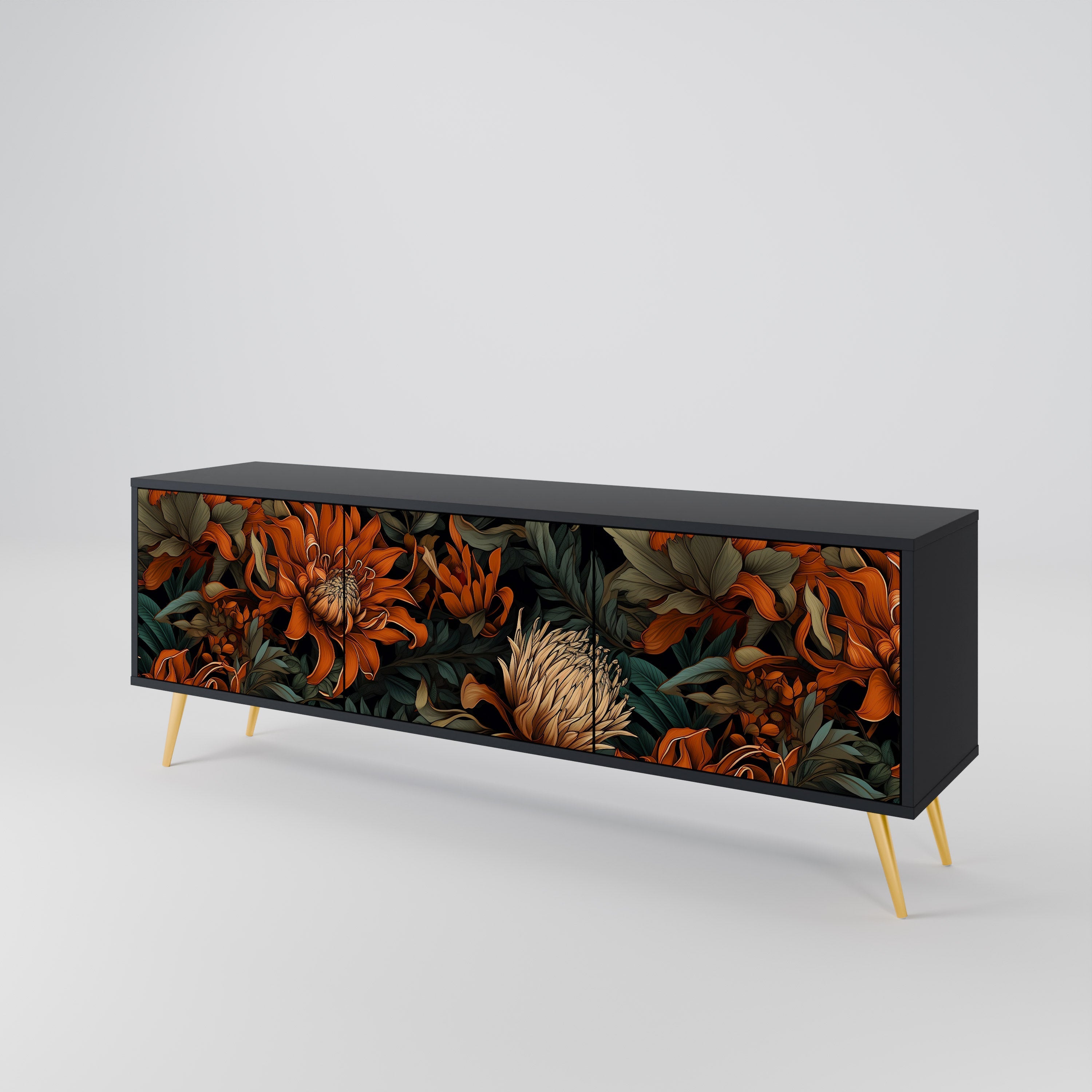 DAWN BLOOM Móvel de TV com 3 Portas em Acabamento Preto