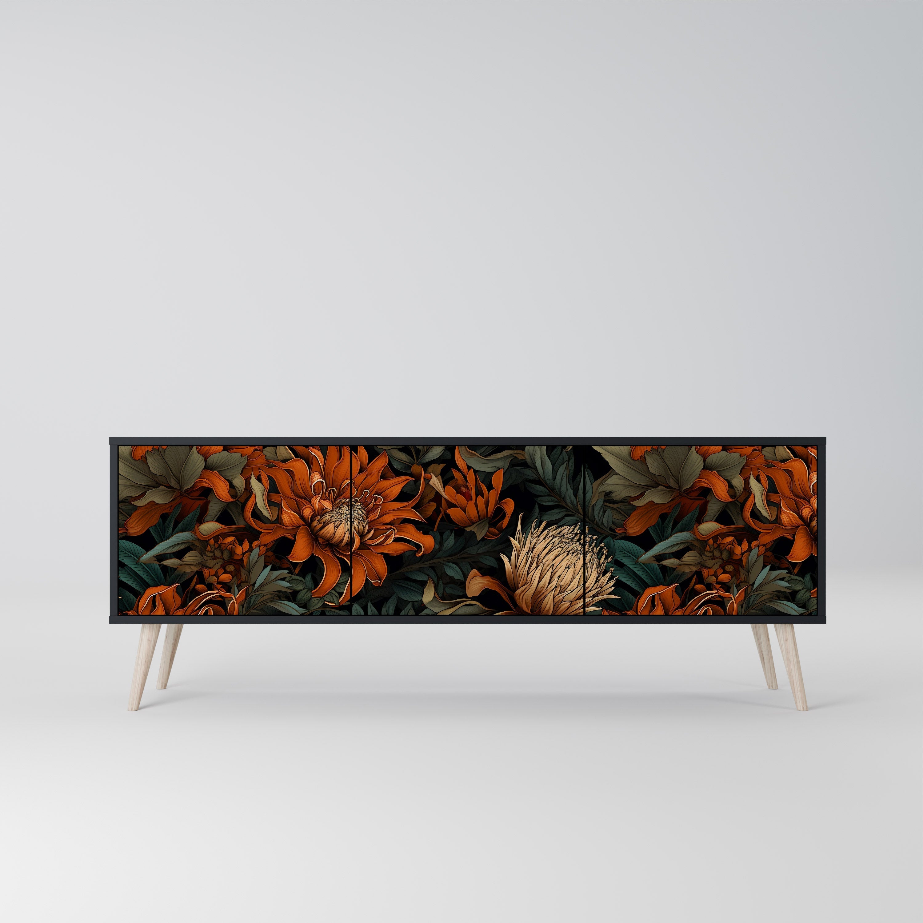 DAWN BLOOM Móvel de TV com 3 Portas em Acabamento Preto