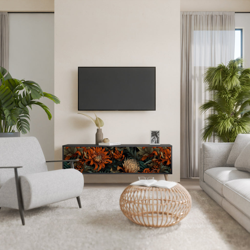 DAWN BLOOM Móvel de TV com 3 Portas em Acabamento Preto