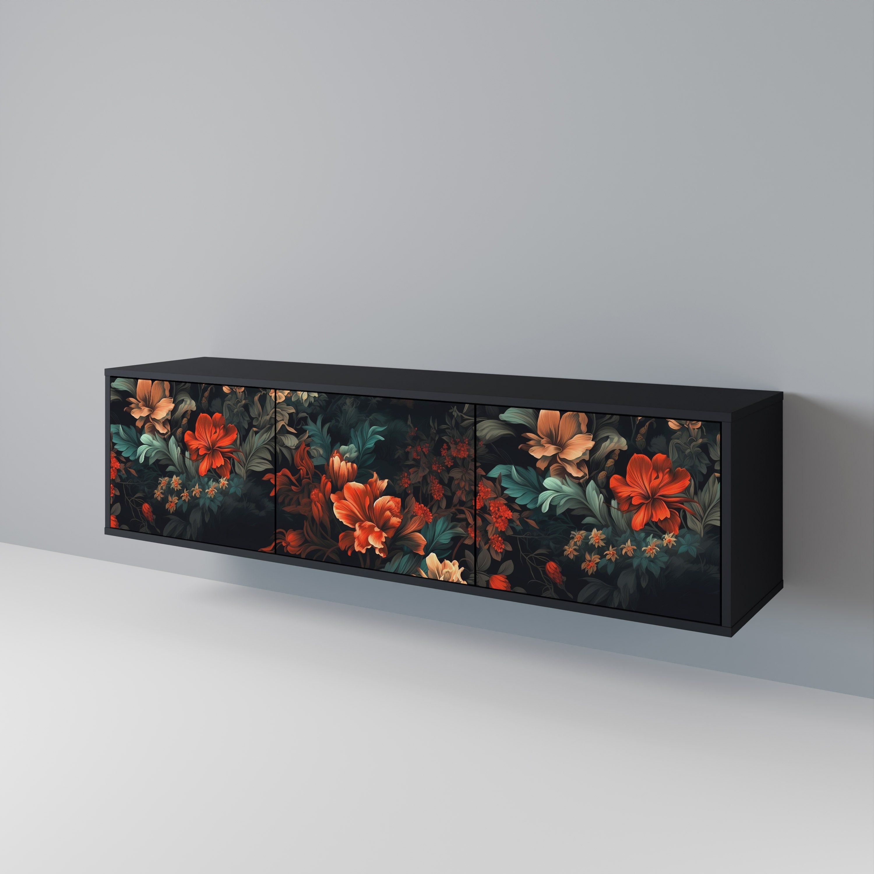 IMAGINARY BLOSSOM Móvel de TV com 3 Portas em Acabamento Preto