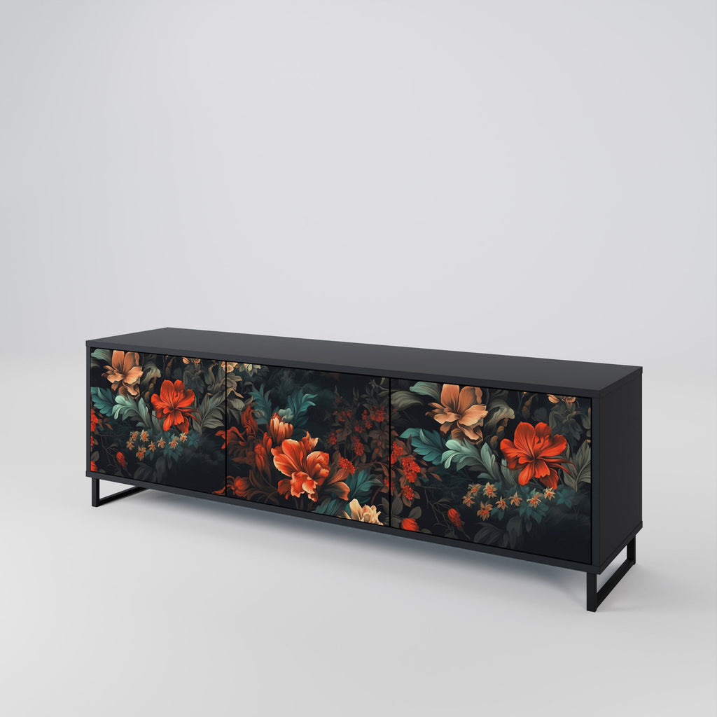 IMAGINARY BLOSSOM Móvel de TV com 3 Portas em Acabamento Preto