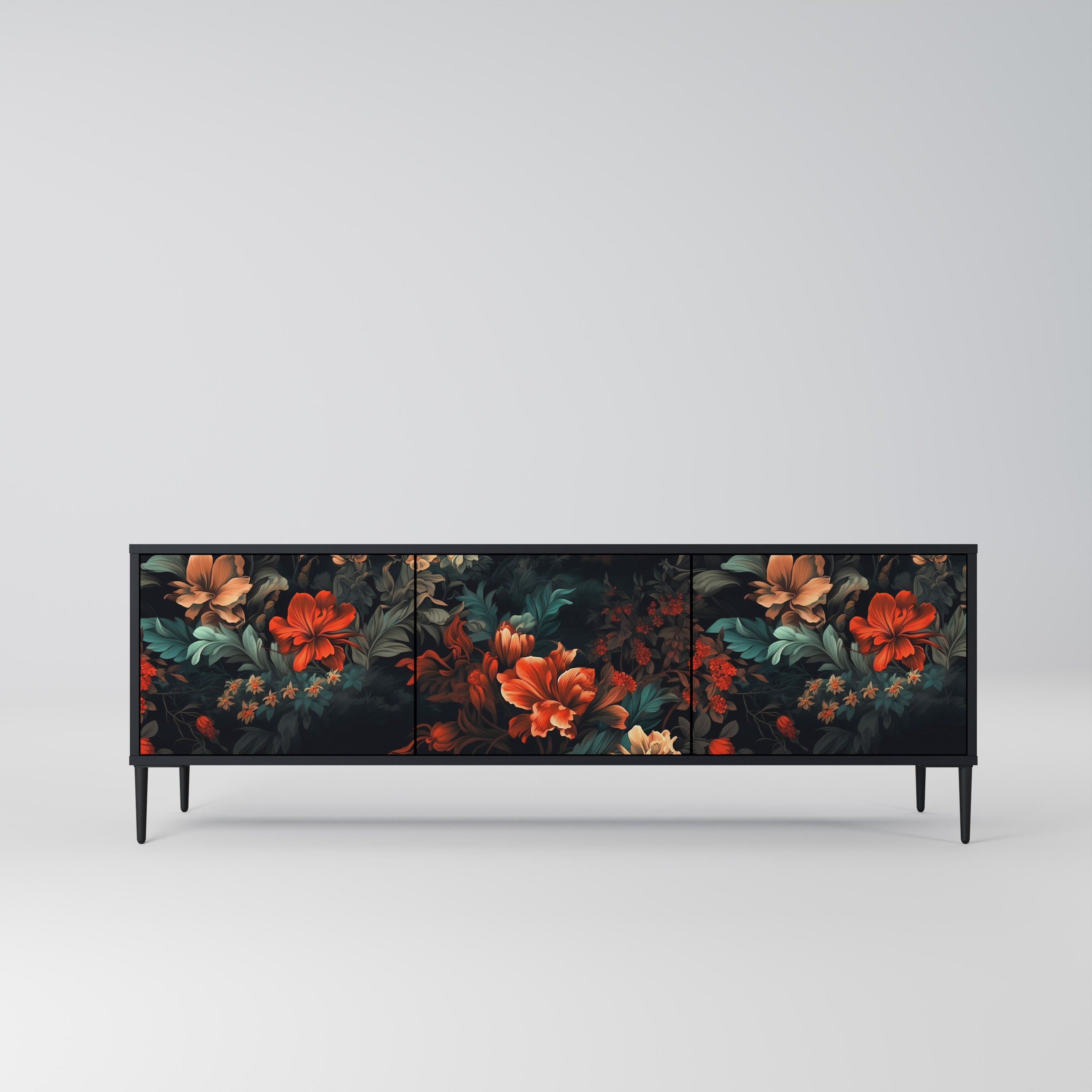 IMAGINARY BLOSSOM Móvel de TV com 3 Portas em Acabamento Preto