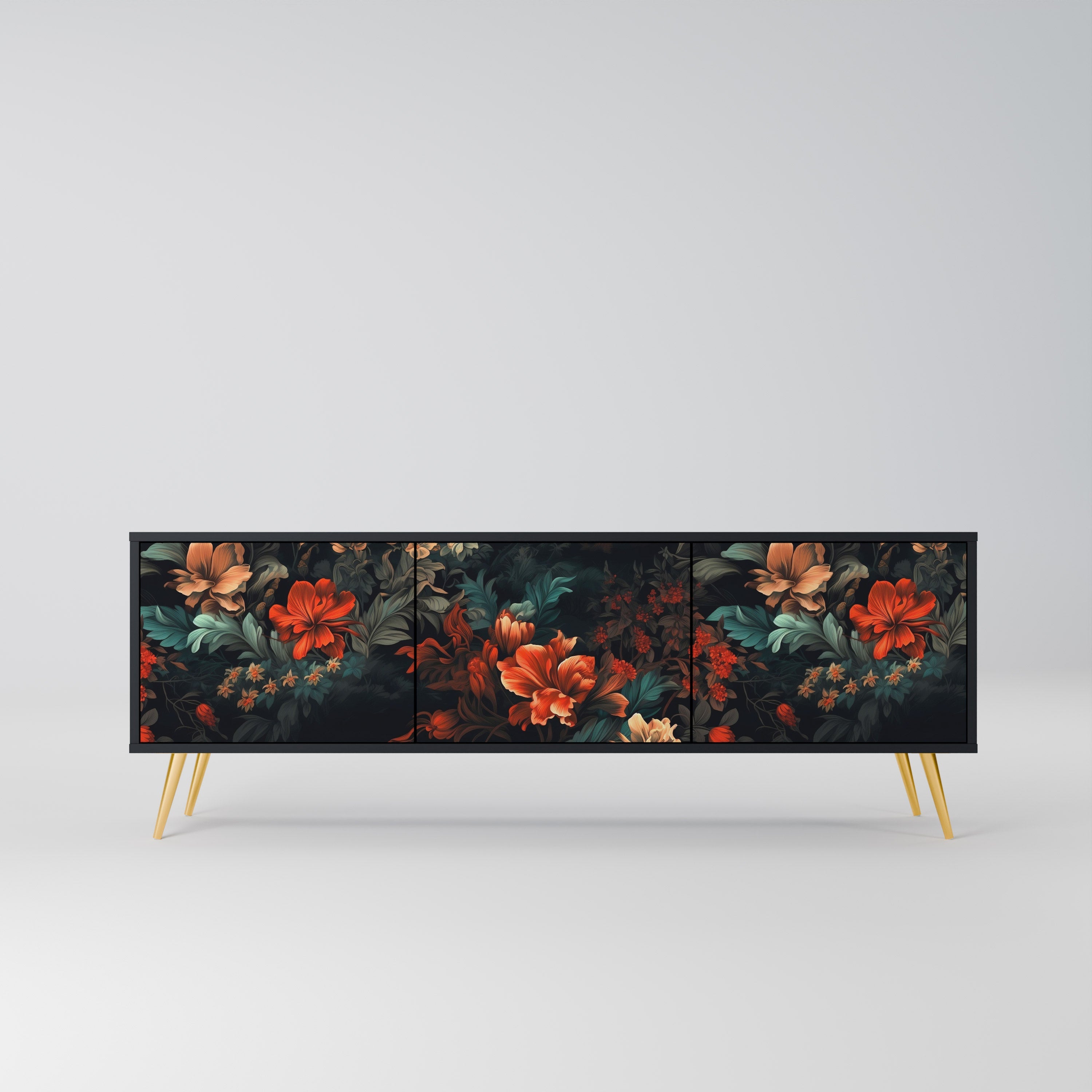 IMAGINARY BLOSSOM Móvel de TV com 3 Portas em Acabamento Preto