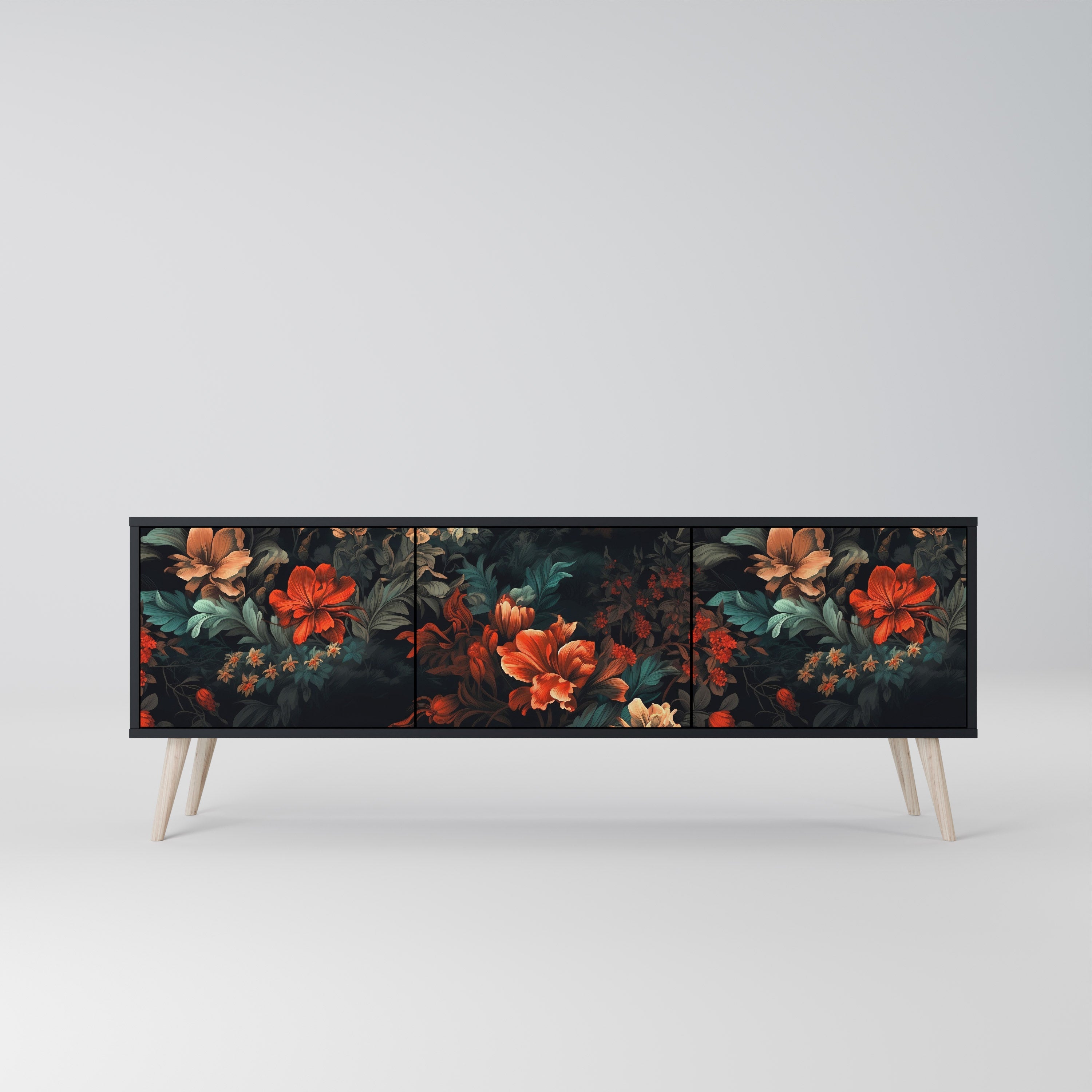 IMAGINARY BLOSSOM Móvel de TV com 3 Portas em Acabamento Preto