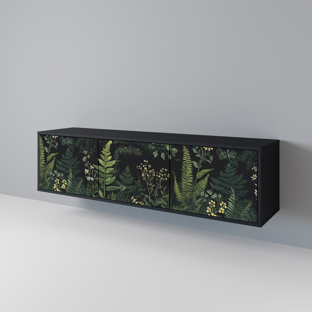 FERN FLOWERS Móvel de TV com 3 Portas em Acabamento Preto