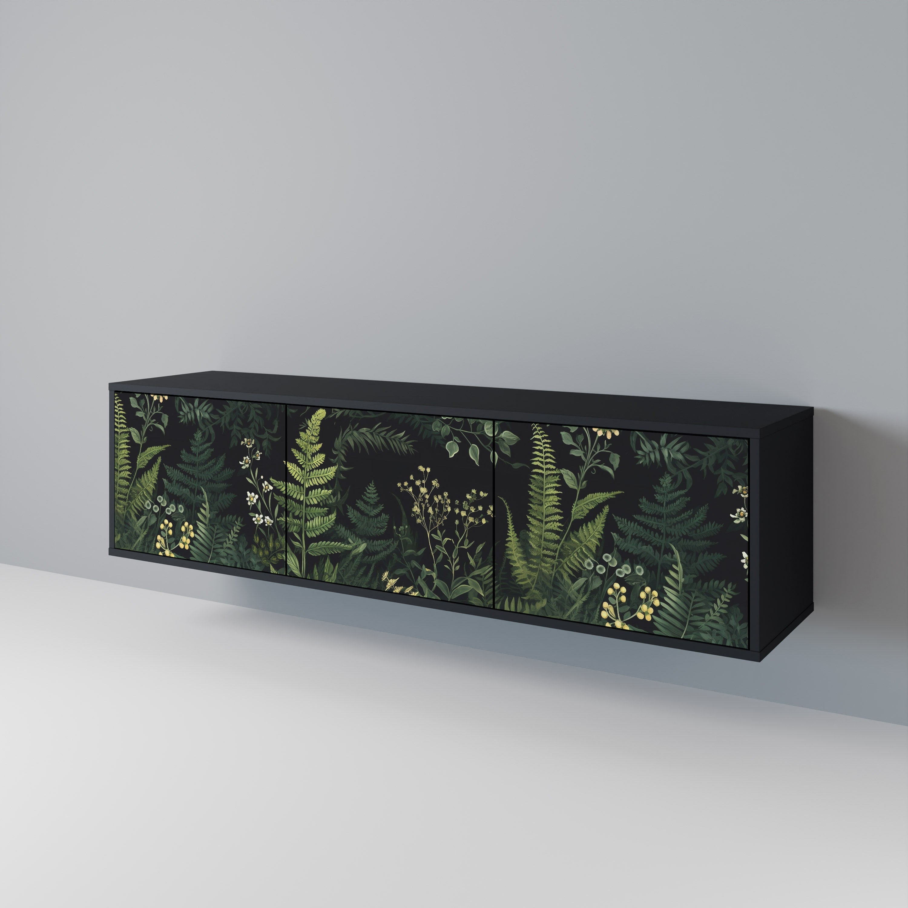 FERN FLOWERS Móvel de TV com 3 Portas em Acabamento Preto