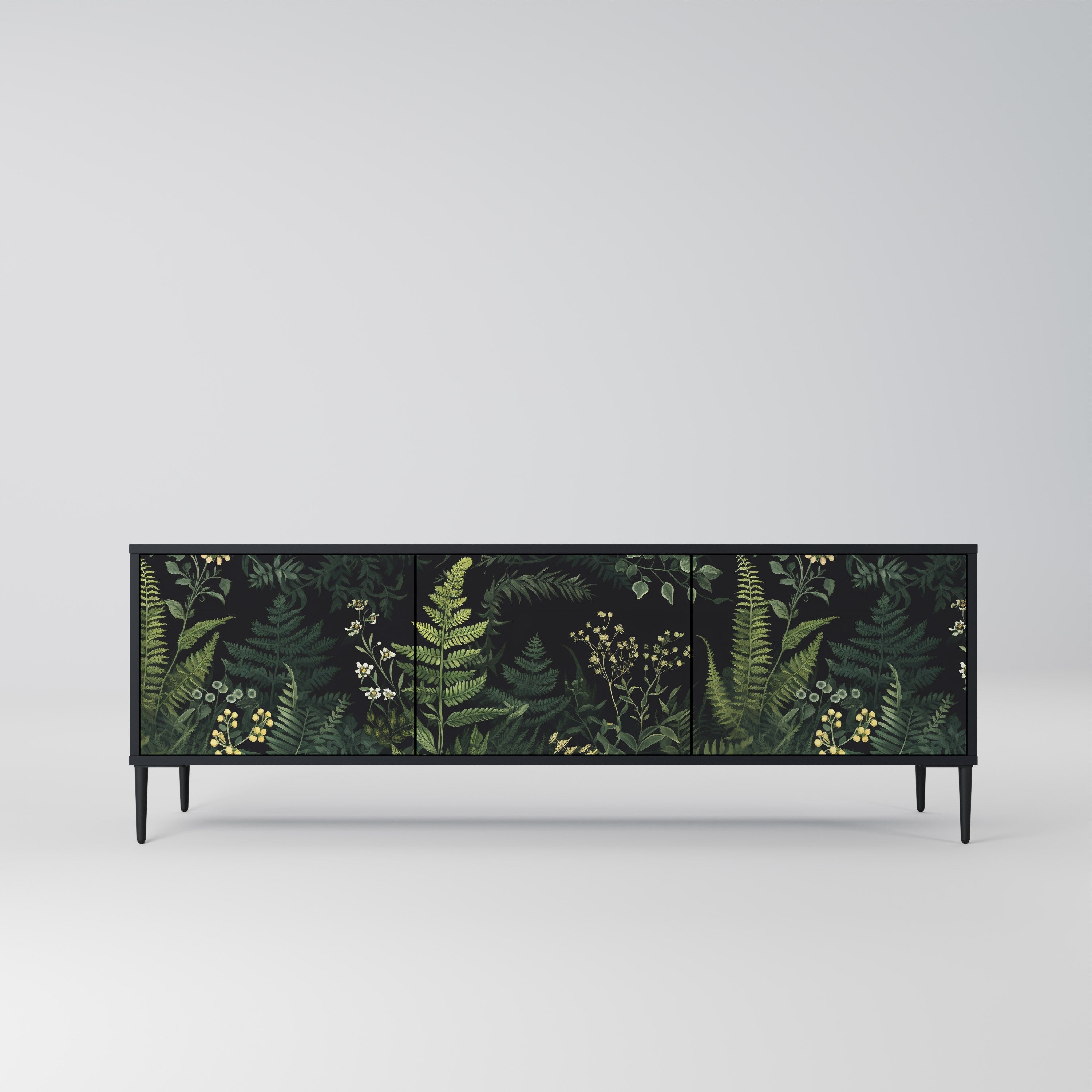 FERN FLOWERS Móvel de TV com 3 Portas em Acabamento Preto