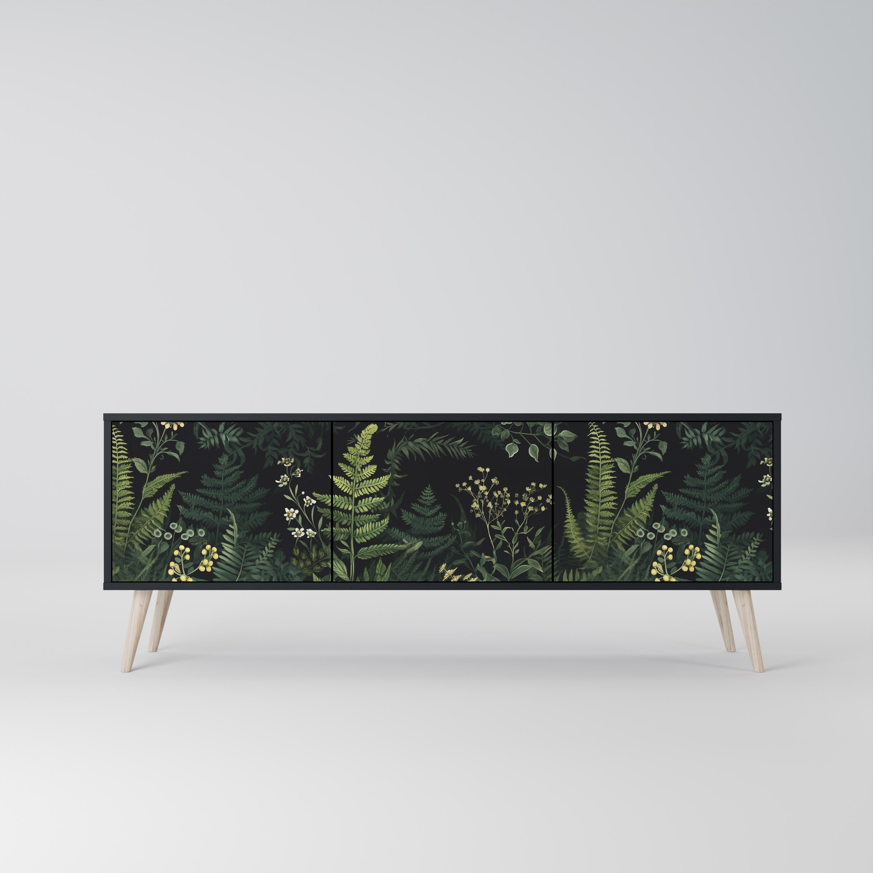 FERN FLOWERS Móvel de TV com 3 Portas em Acabamento Preto