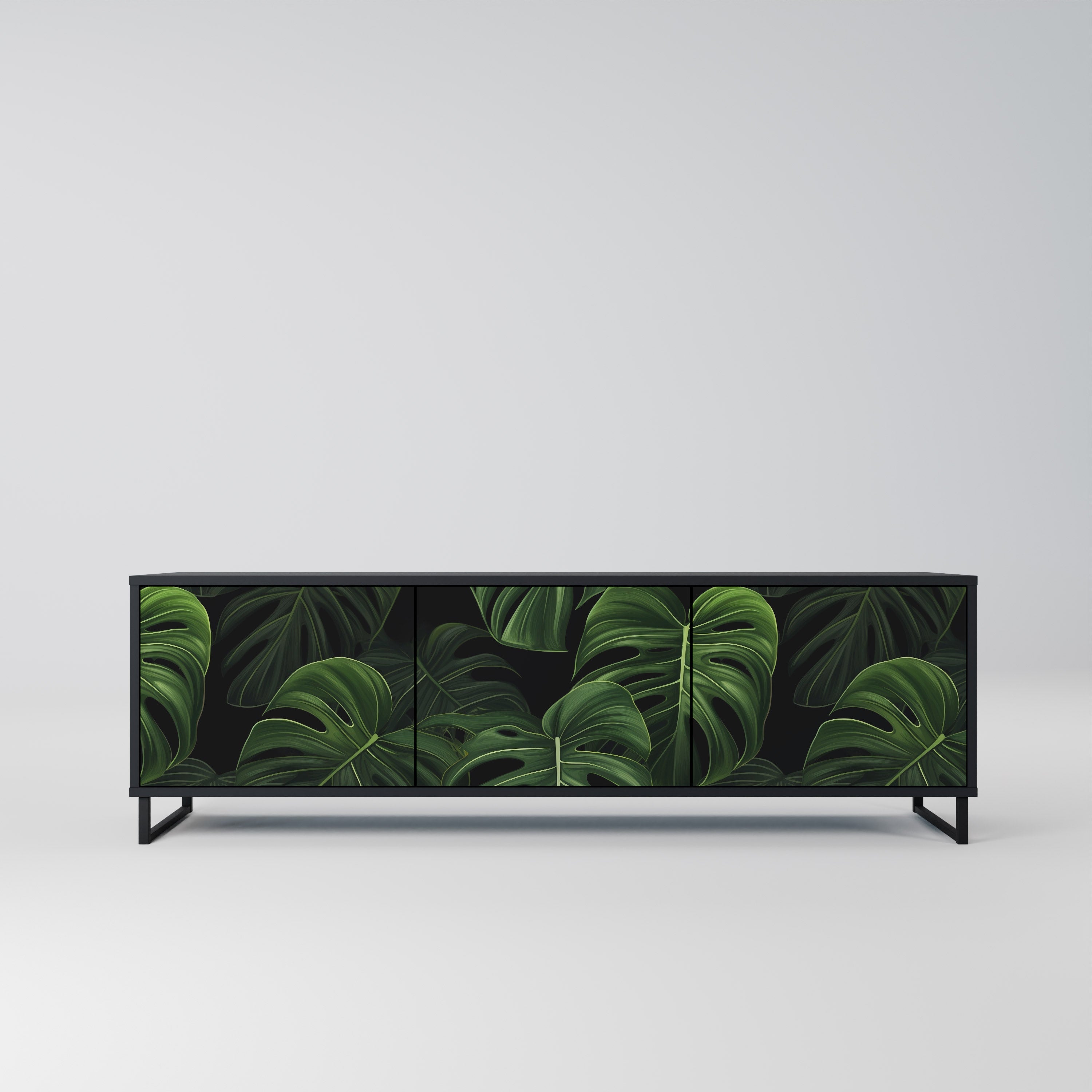 INFINITE MONSTERA Móvel de TV com 3 Portas em Acabamento Preto