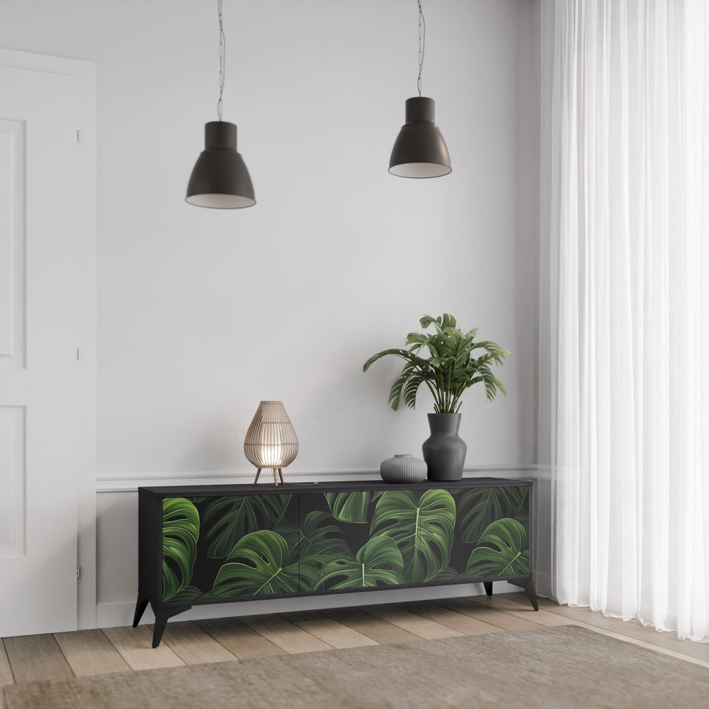 INFINITE MONSTERA Móvel de TV com 3 Portas em Acabamento Preto