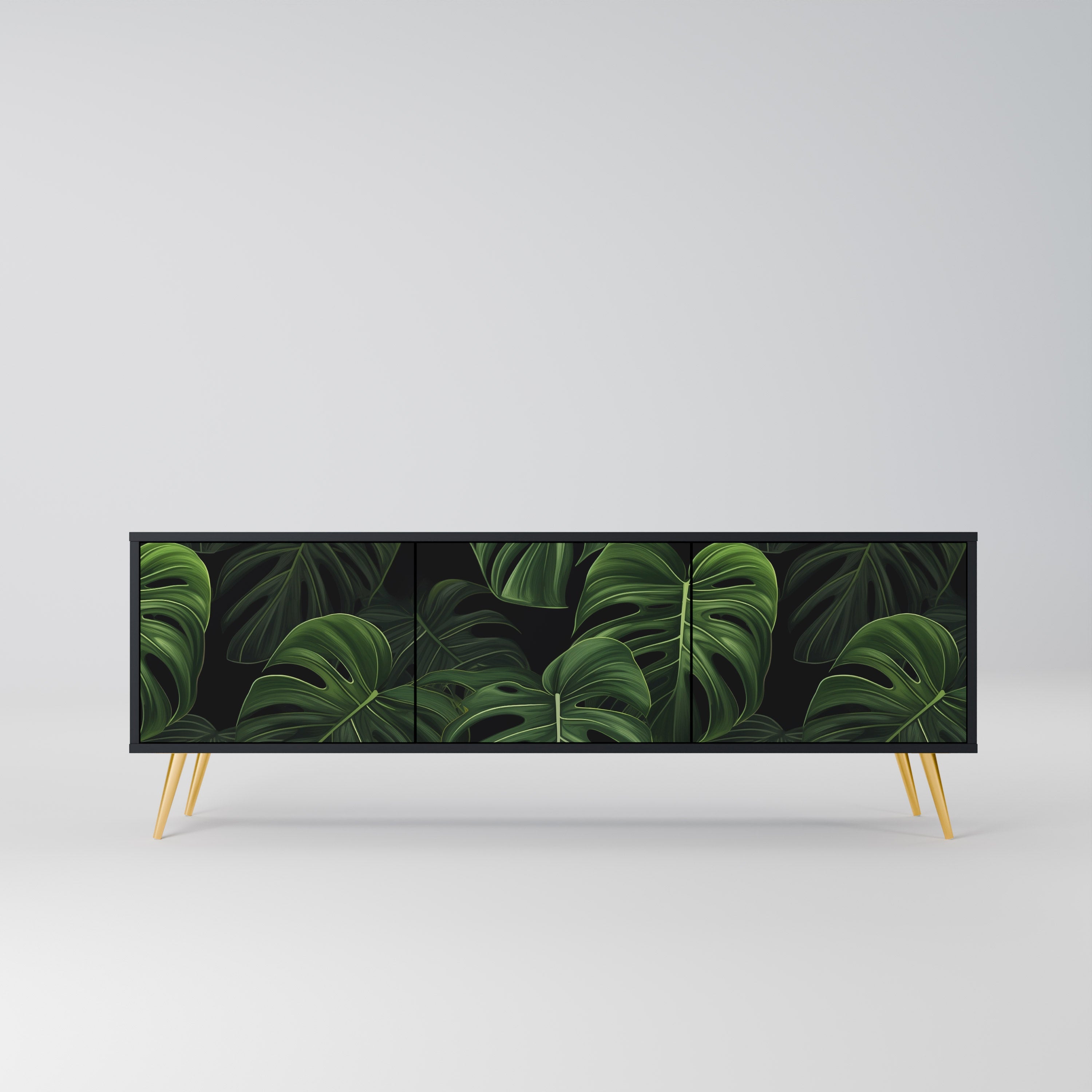 INFINITE MONSTERA Móvel de TV com 3 Portas em Acabamento Preto