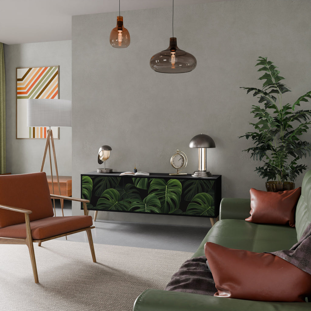 INFINITE MONSTERA Móvel de TV com 3 Portas em Acabamento Preto