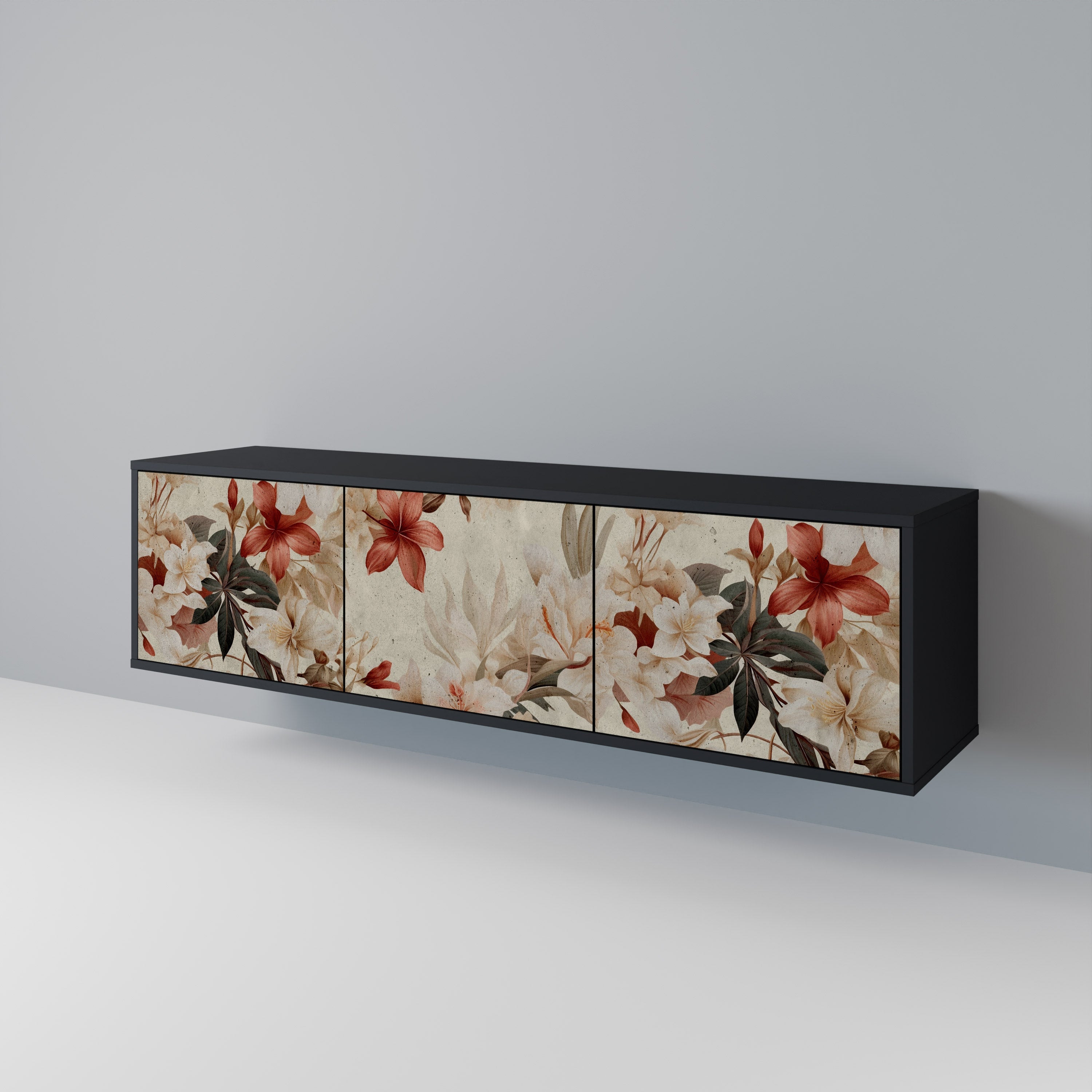 PETAL HARMONY Móvel de TV com 3 Portas em Acabamento Preto