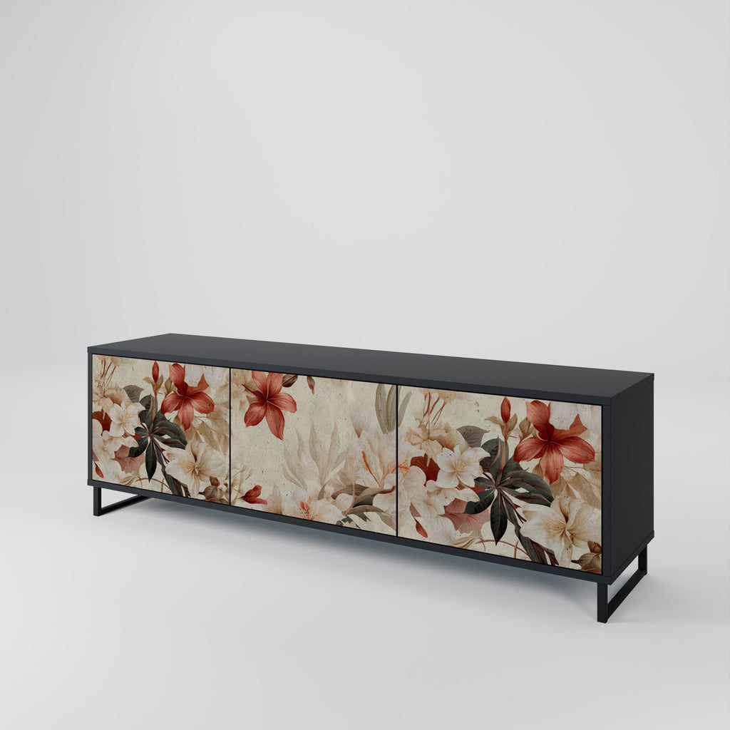 PETAL HARMONY Móvel de TV com 3 Portas em Acabamento Preto
